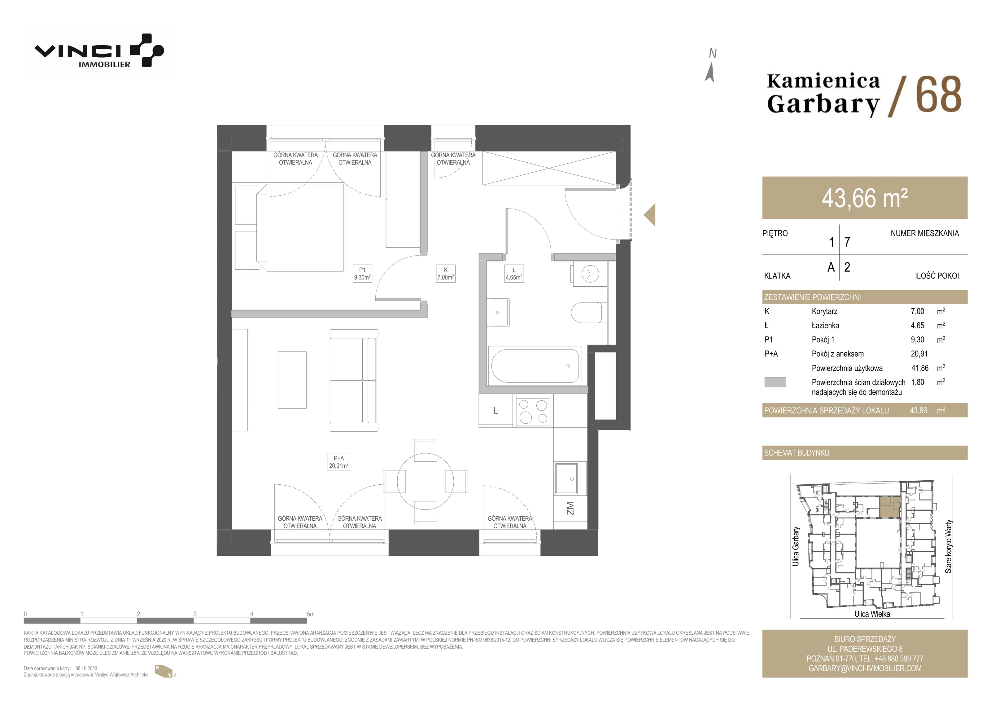 2 pokoje, mieszkanie 43,66 m², piętro 1, oferta nr 7, Kamienica Garbary 68, Poznań, Stare Miasto, Garbary, ul. Garbary 68