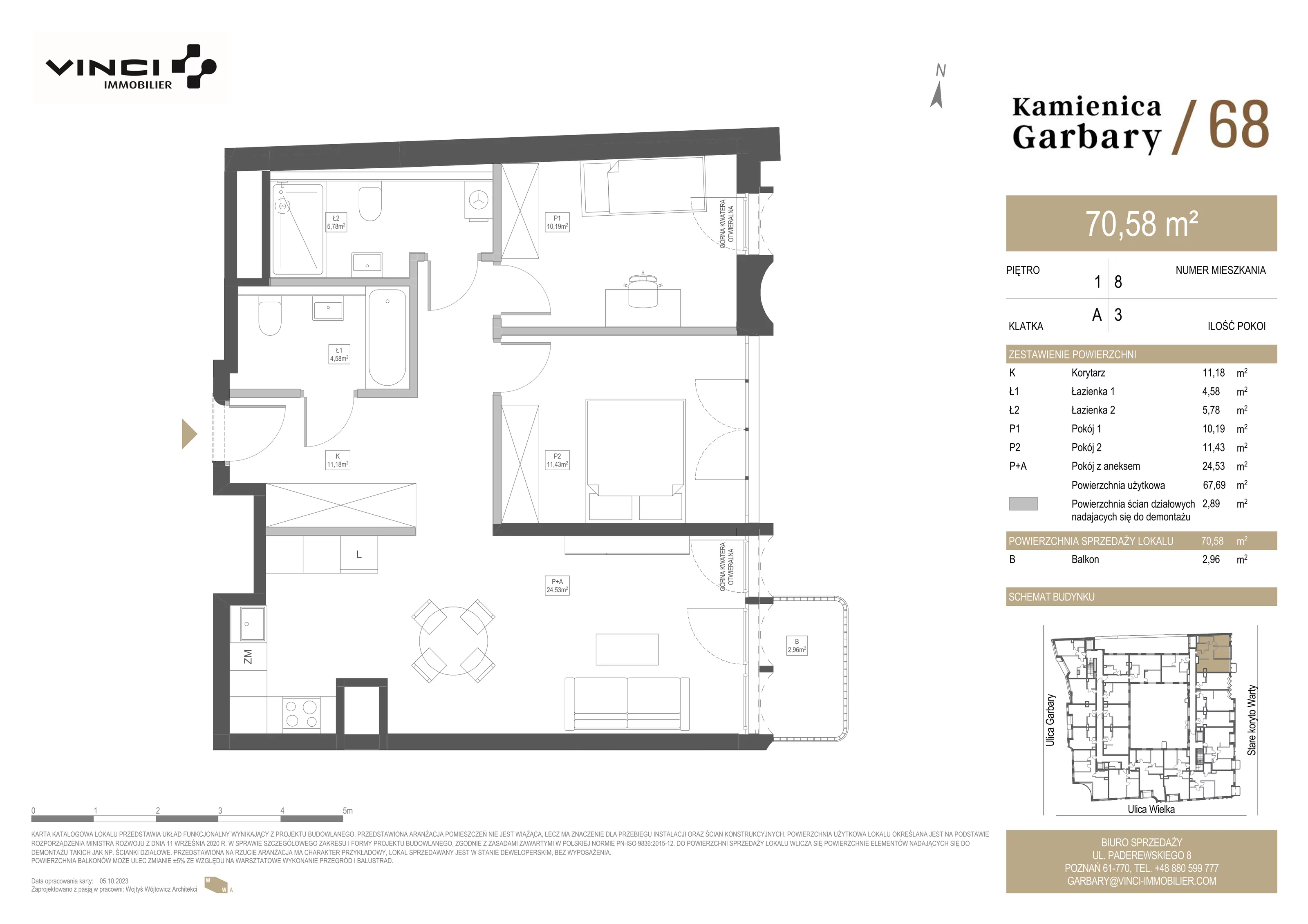 3 pokoje, apartament 70,58 m², piętro 1, oferta nr 8, Kamienica Garbary 68, Poznań, Stare Miasto, Garbary, ul. Garbary 68