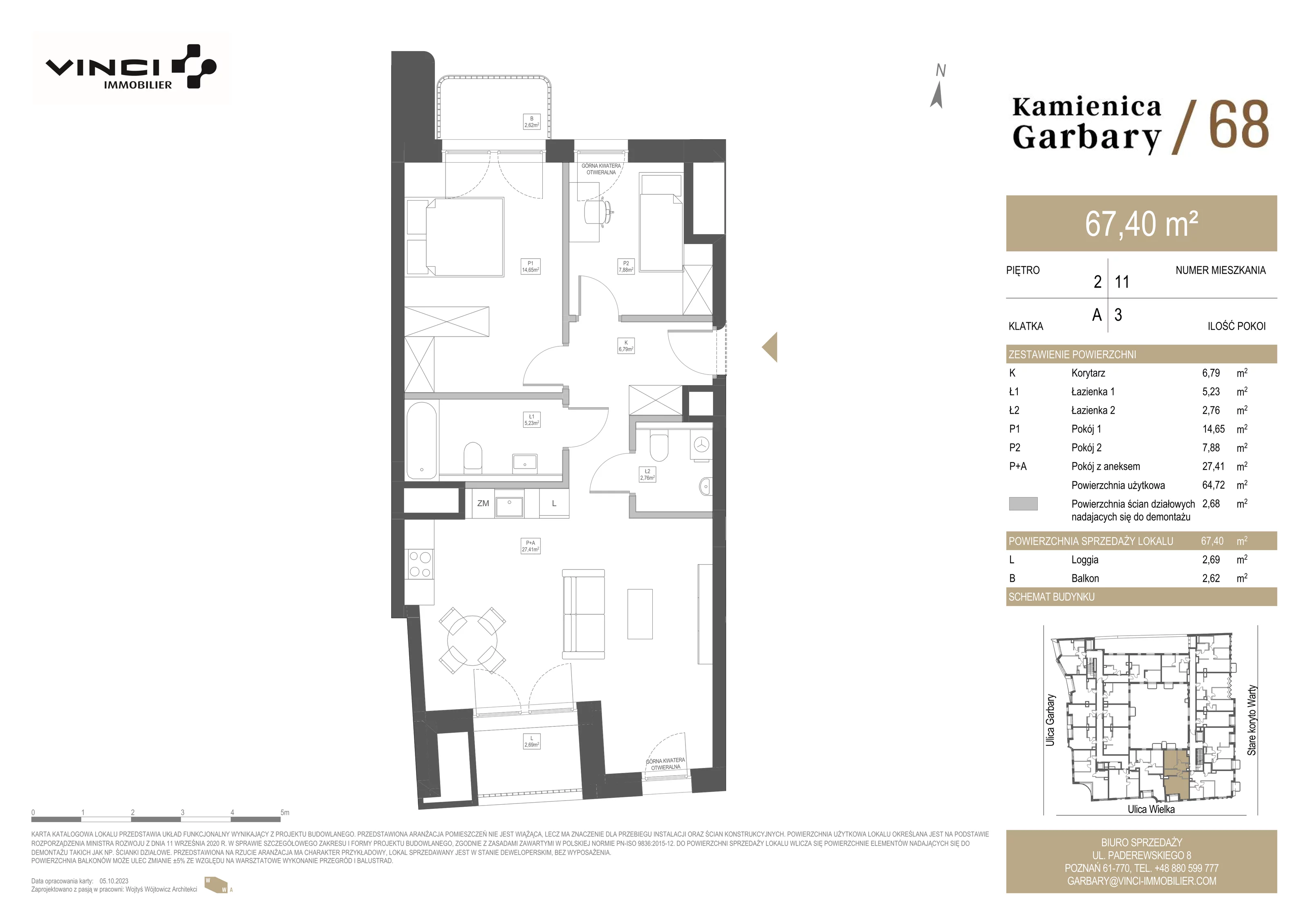 3 pokoje, apartament 67,40 m², piętro 2, oferta nr 11, Kamienica Garbary 68, Poznań, Stare Miasto, Garbary, ul. Garbary 68