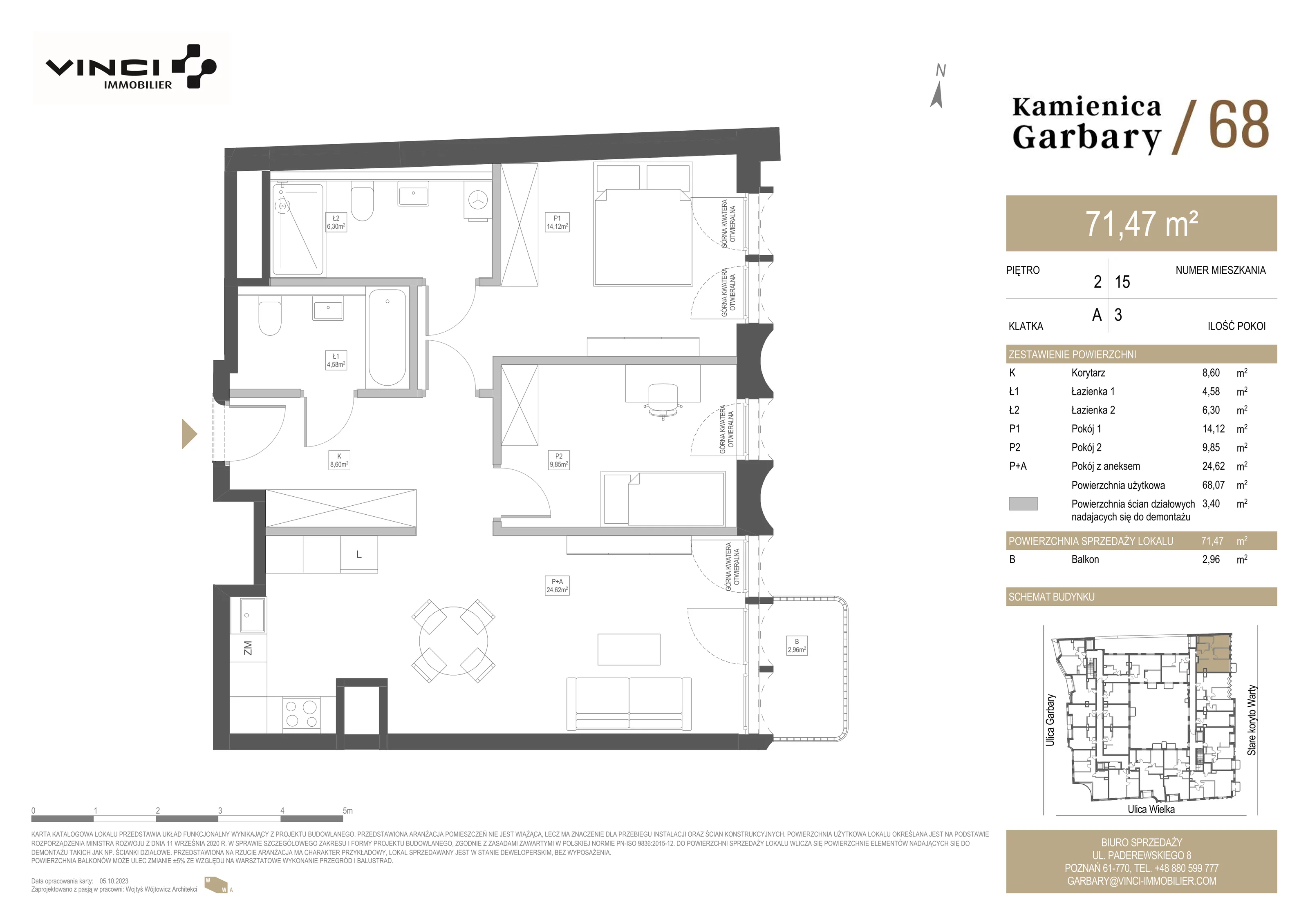 3 pokoje, apartament 71,47 m², piętro 2, oferta nr 15, Kamienica Garbary 68, Poznań, Stare Miasto, Garbary, ul. Garbary 68