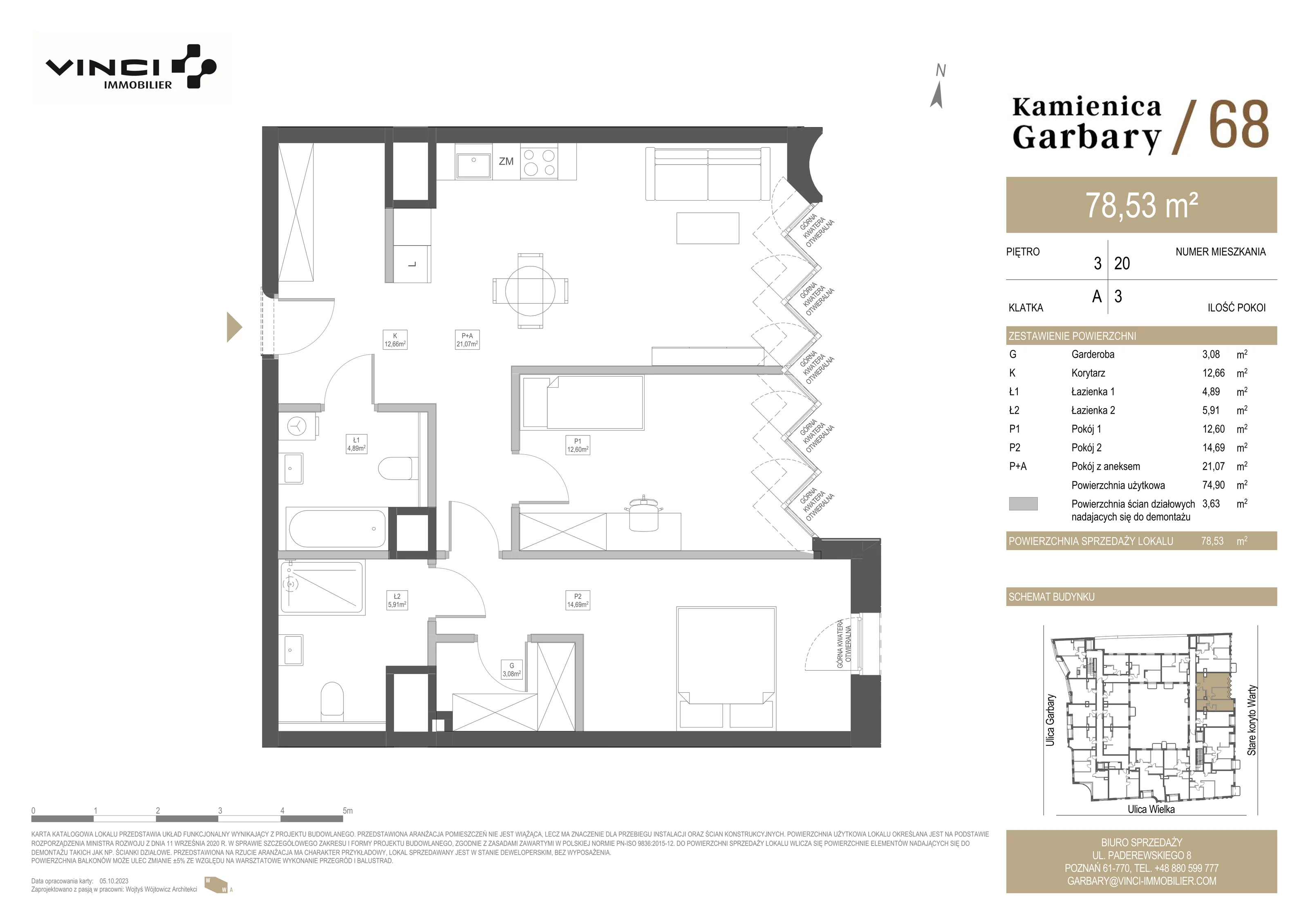 3 pokoje, apartament 78,58 m², piętro 3, oferta nr 20, Kamienica Garbary 68, Poznań, Stare Miasto, Garbary, ul. Garbary 68
