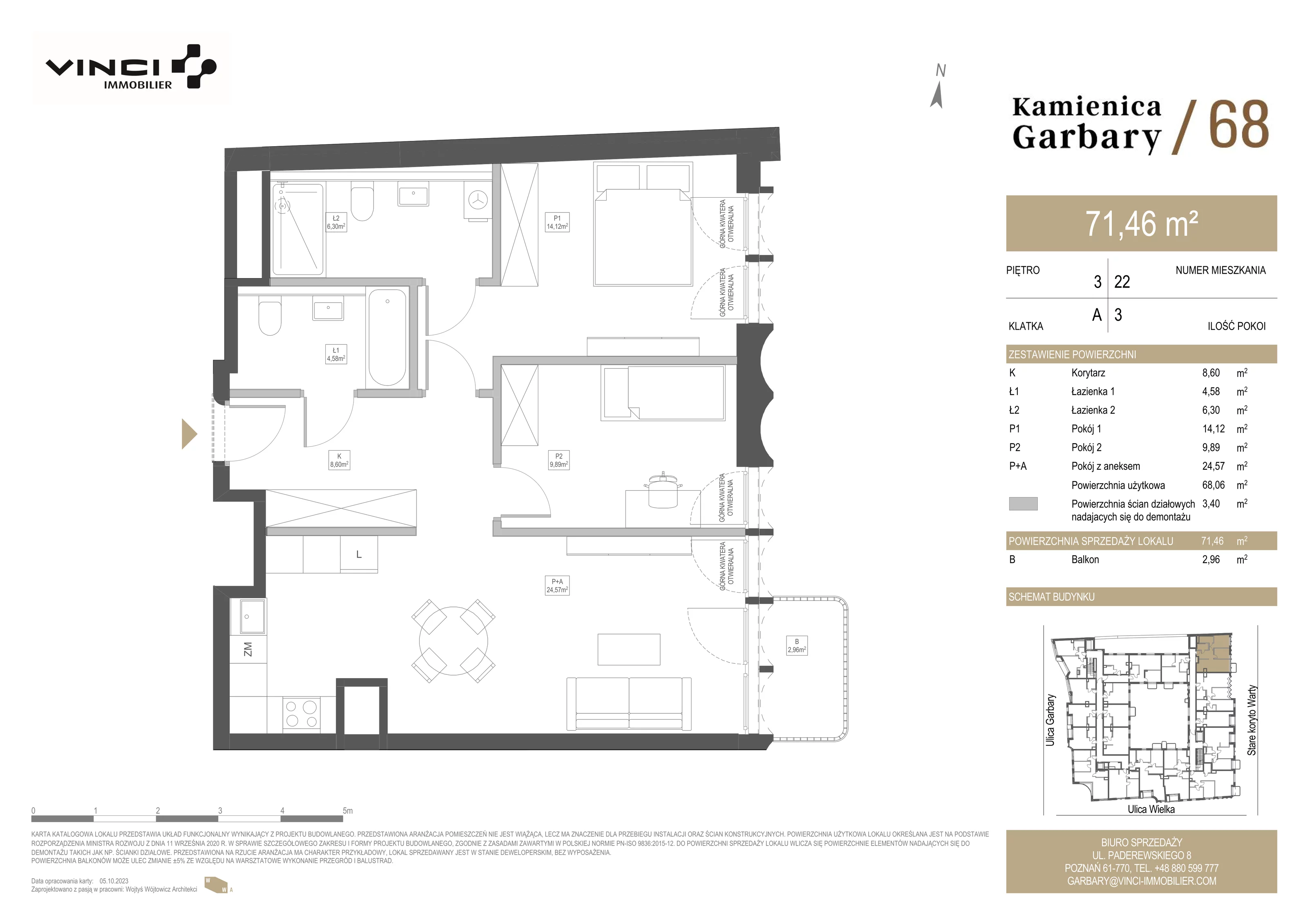 3 pokoje, apartament 71,46 m², piętro 3, oferta nr 22, Kamienica Garbary 68, Poznań, Stare Miasto, Garbary, ul. Garbary 68