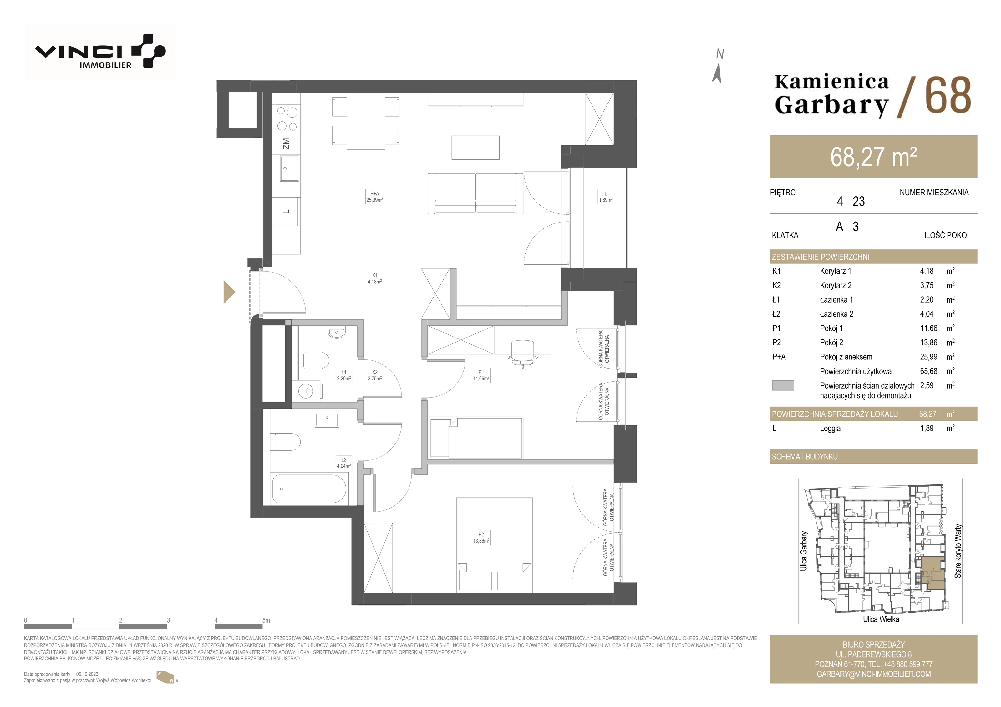 3 pokoje, mieszkanie 68,10 m², piętro 4, oferta nr 23, Kamienica Garbary 68, Poznań, Stare Miasto, Garbary, ul. Garbary 68