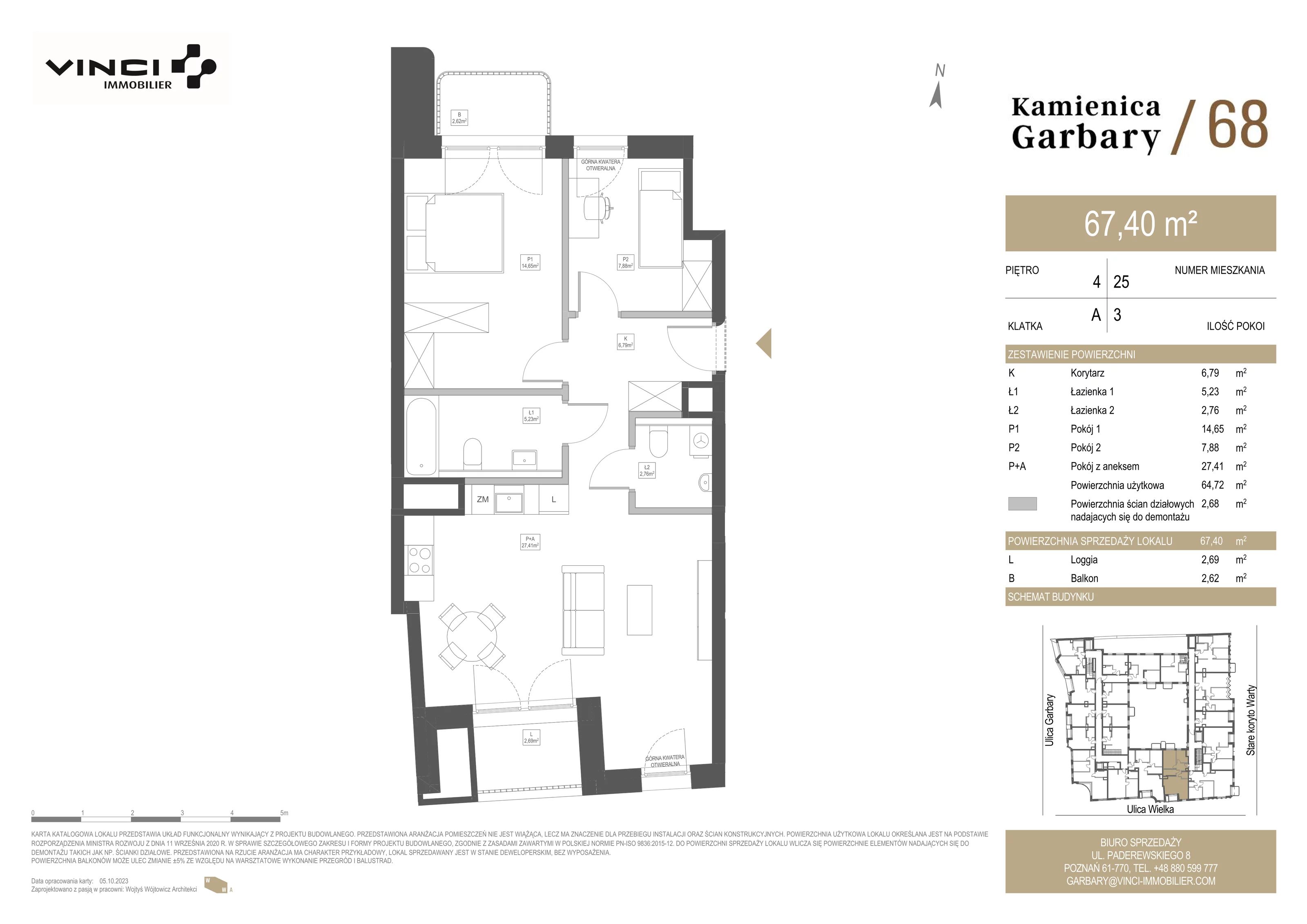 3 pokoje, mieszkanie 67,40 m², piętro 4, oferta nr 25, Kamienica Garbary 68, Poznań, Stare Miasto, Garbary, ul. Garbary 68