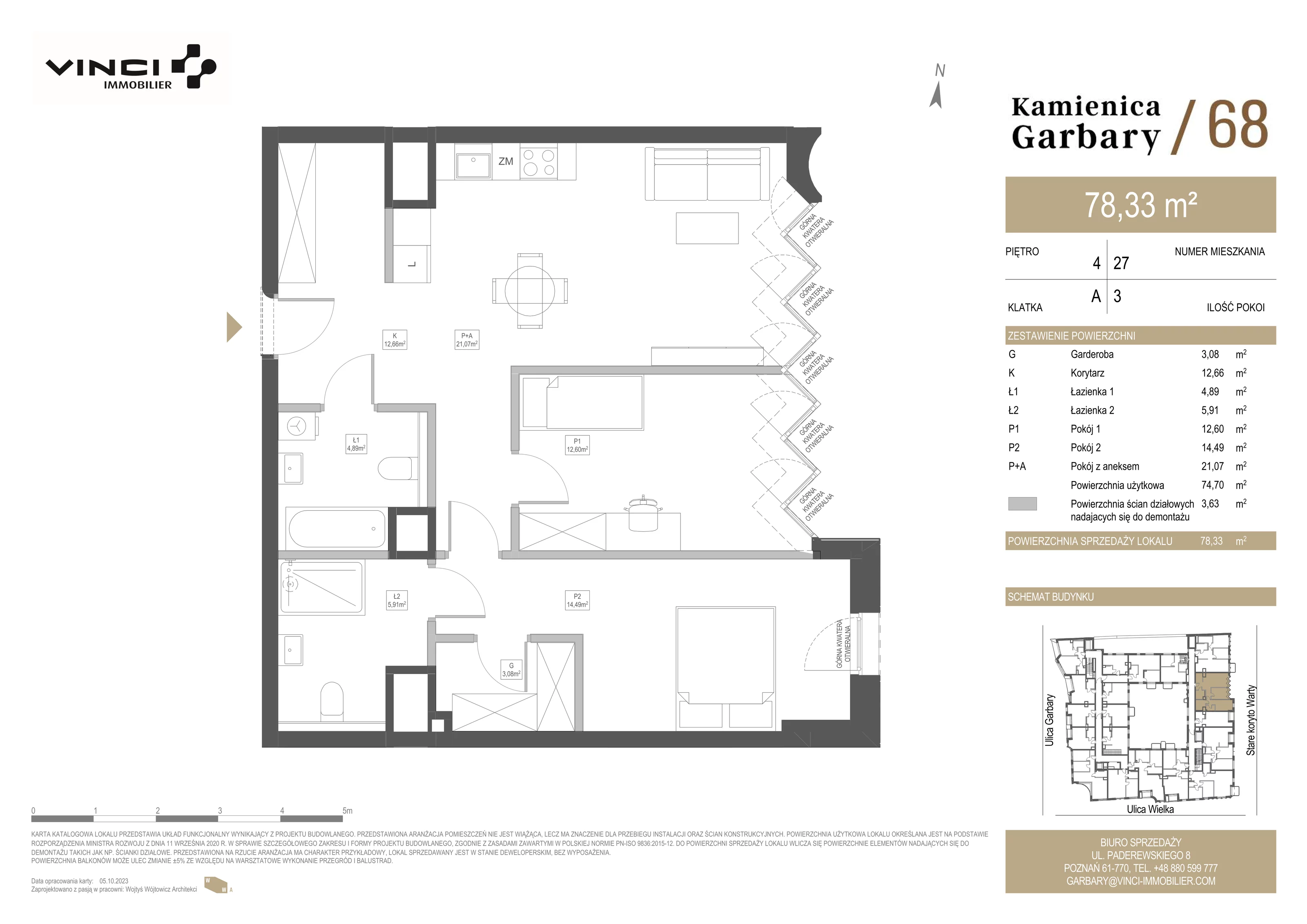 3 pokoje, mieszkanie 78,31 m², piętro 4, oferta nr 27, Kamienica Garbary 68, Poznań, Stare Miasto, Garbary, ul. Garbary 68