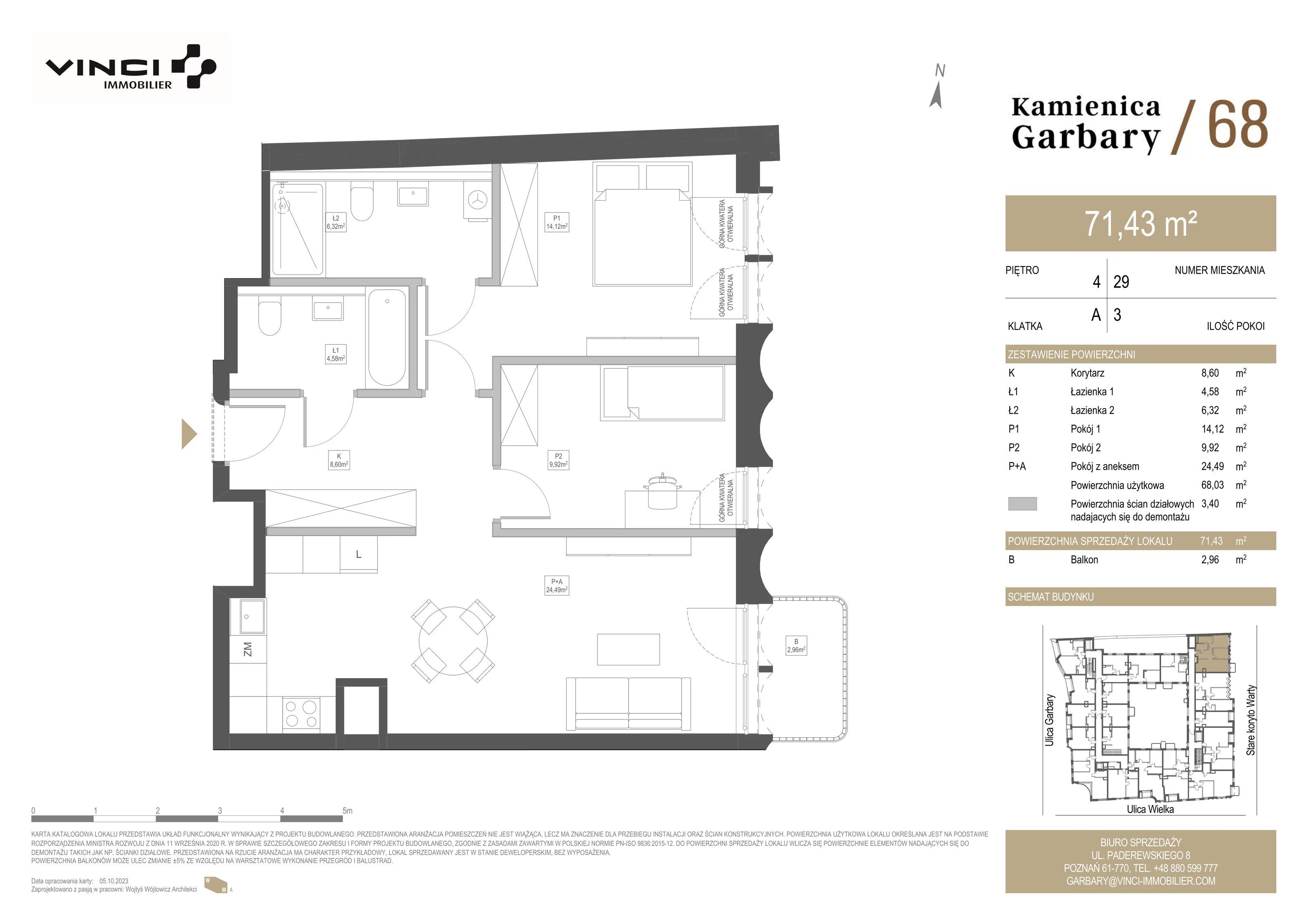 3 pokoje, mieszkanie 71,43 m², piętro 4, oferta nr 29, Kamienica Garbary 68, Poznań, Stare Miasto, Garbary, ul. Garbary 68