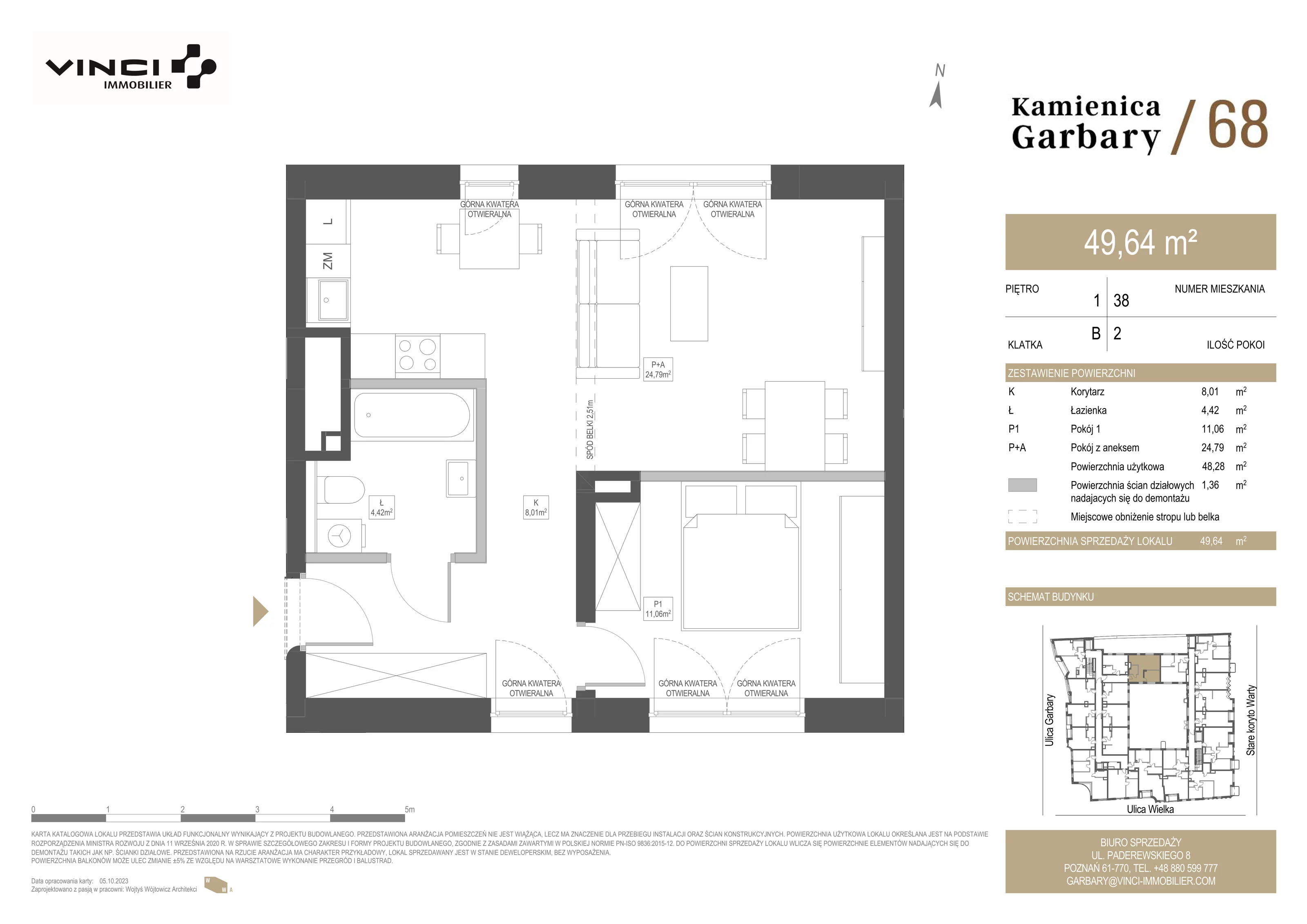 2 pokoje, apartament 49,64 m², piętro 1, oferta nr 38, Kamienica Garbary 68, Poznań, Stare Miasto, Garbary, ul. Garbary 68