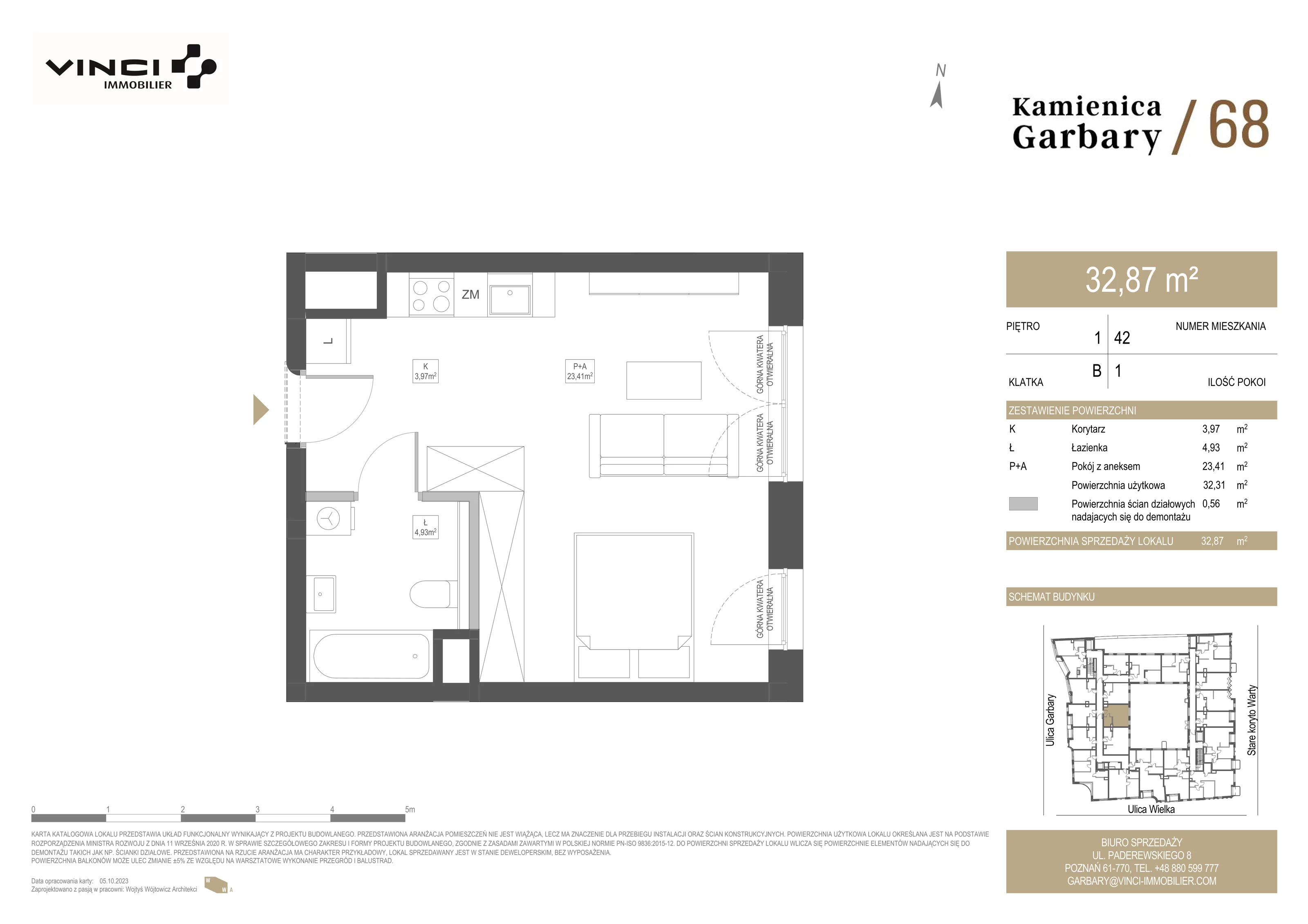 1 pokój, mieszkanie 32,87 m², piętro 1, oferta nr 42, Kamienica Garbary 68, Poznań, Stare Miasto, Garbary, ul. Garbary 68