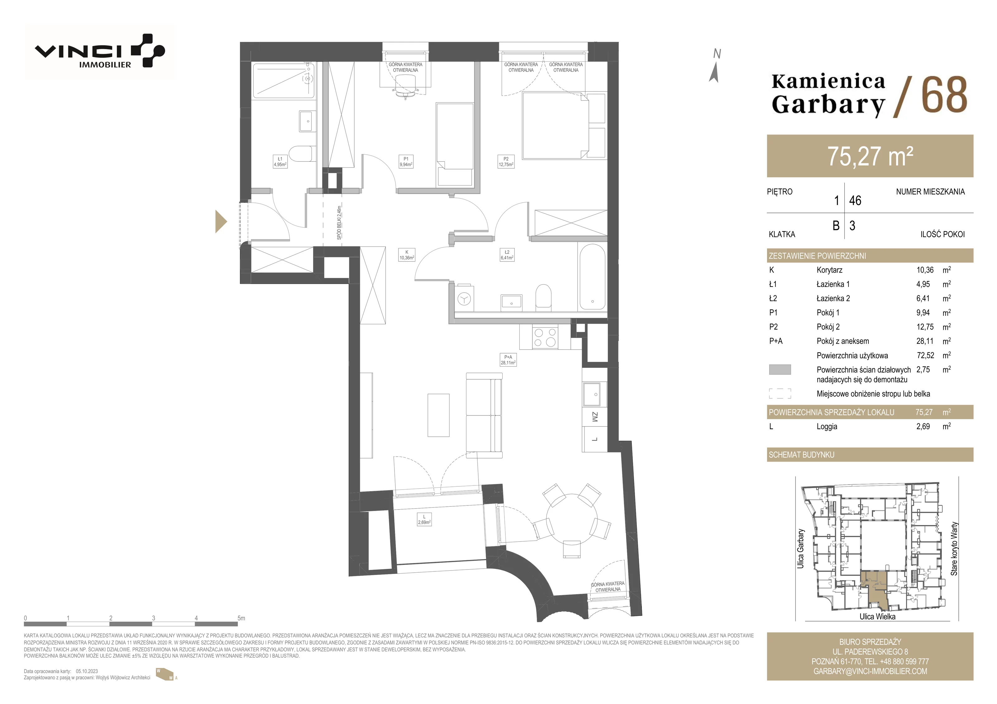 3 pokoje, apartament 75,27 m², piętro 1, oferta nr 46, Kamienica Garbary 68, Poznań, Stare Miasto, Garbary, ul. Garbary 68