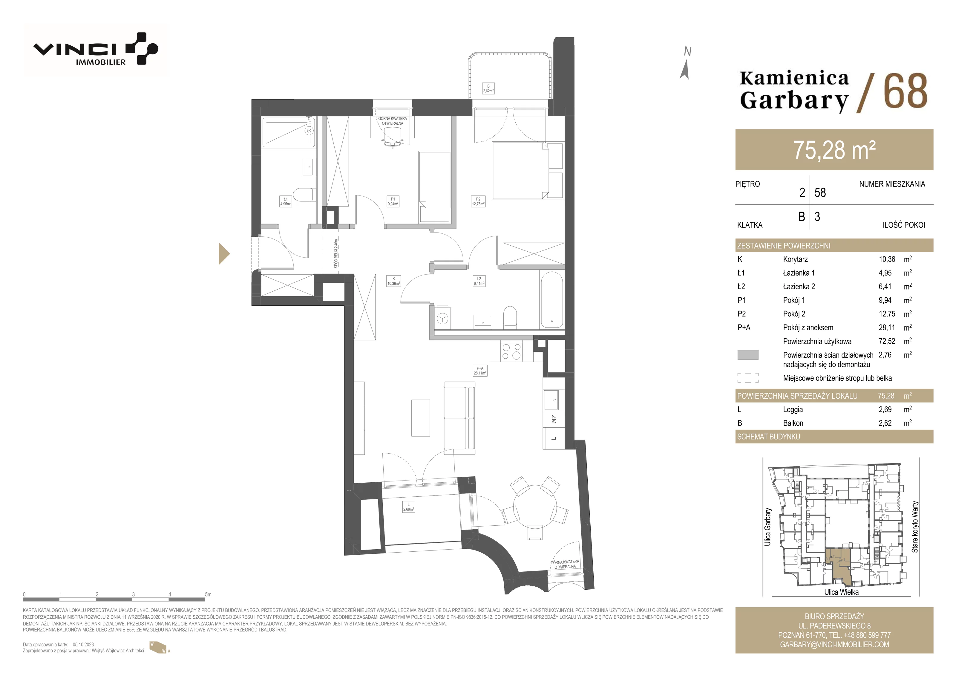 3 pokoje, apartament 75,28 m², piętro 2, oferta nr 58, Kamienica Garbary 68, Poznań, Stare Miasto, Garbary, ul. Garbary 68