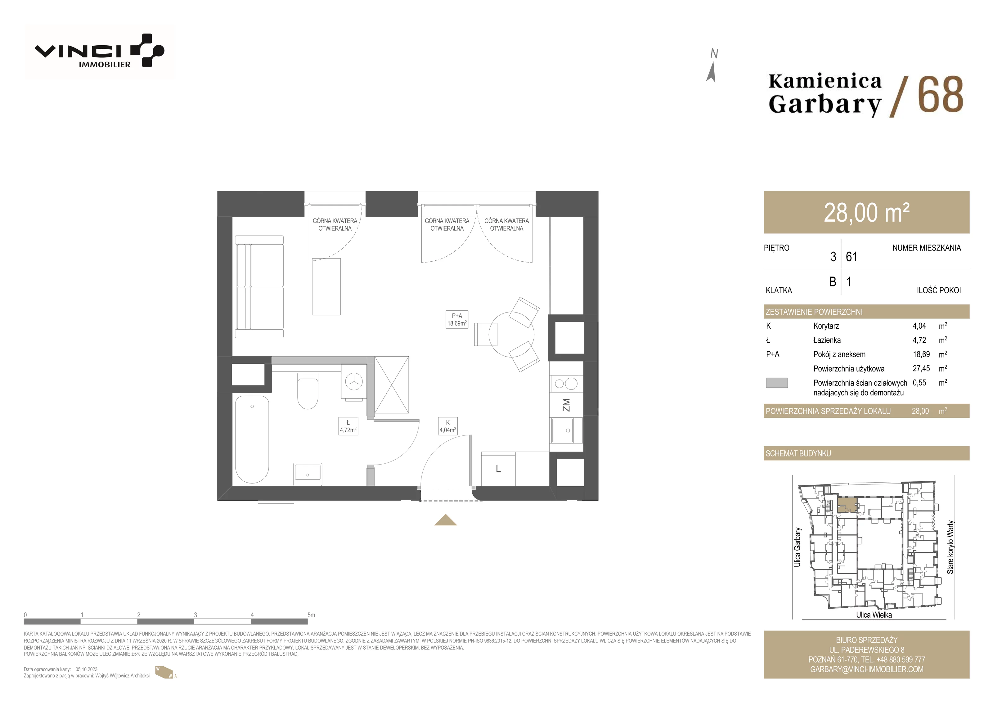1 pokój, mieszkanie 28,00 m², piętro 3, oferta nr 61, Kamienica Garbary 68, Poznań, Stare Miasto, Garbary, ul. Garbary 68