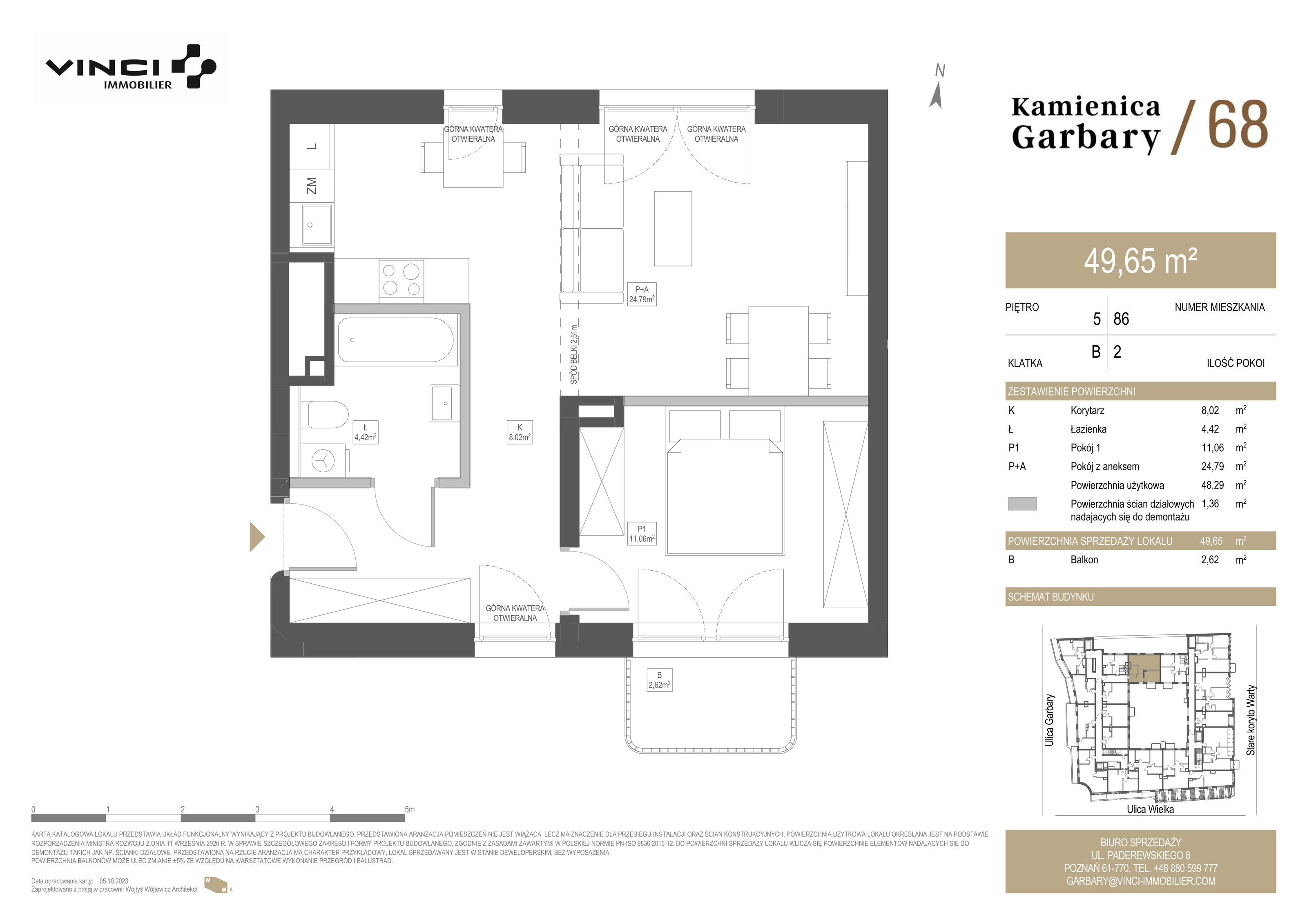 2 pokoje, mieszkanie 49,65 m², piętro 5, oferta nr 86, Kamienica Garbary 68, Poznań, Stare Miasto, Garbary, ul. Garbary 68