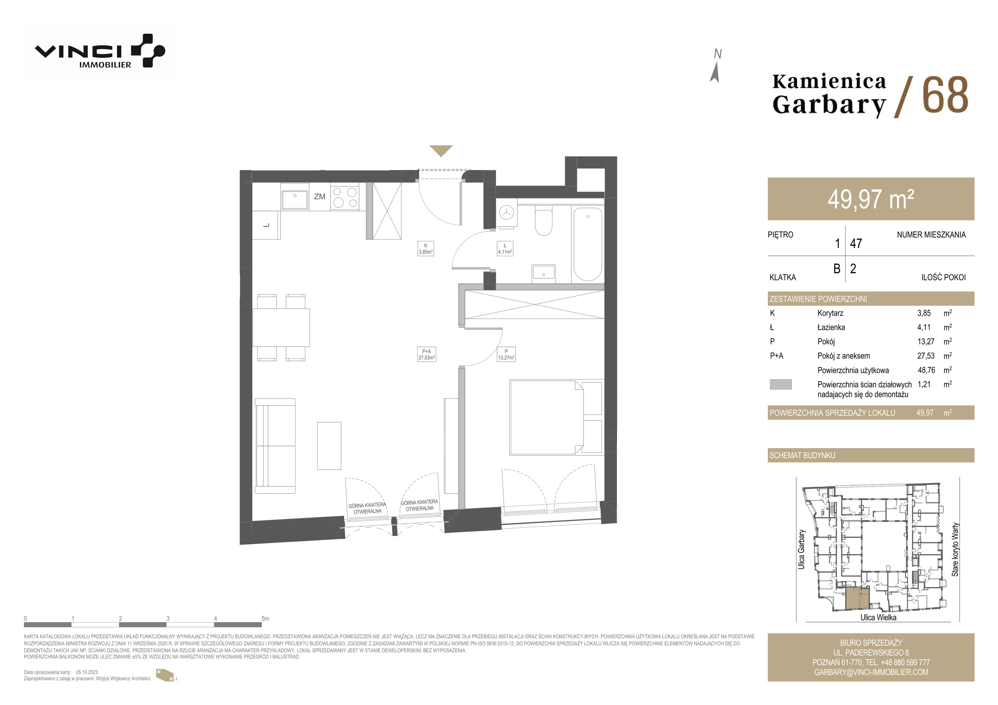 2 pokoje, mieszkanie 49,90 m², piętro 1, oferta nr 47, Kamienica Garbary 68, Poznań, Stare Miasto, Garbary, ul. Garbary 68
