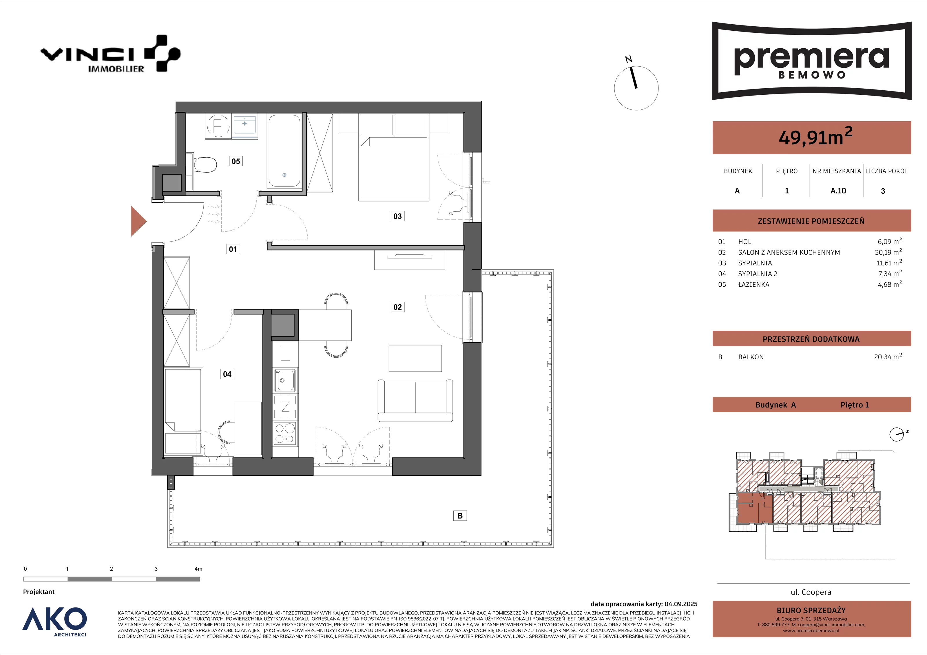 3 pokoje, mieszkanie 49,91 m², piętro 1, oferta nr A.10, Premiera Bemowo, Warszawa, Bemowo, Chrzanów, u. Coopera 5-7