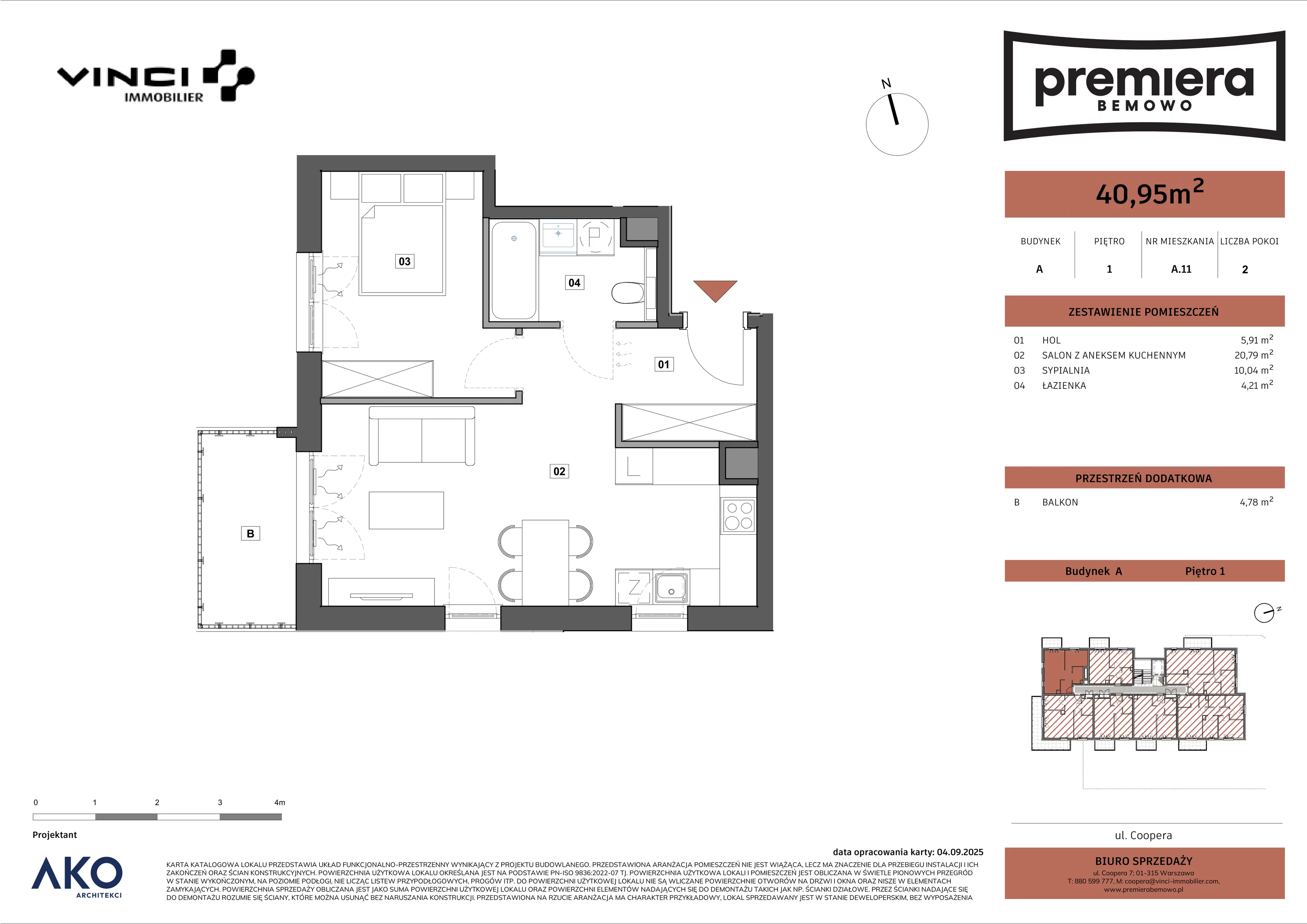 2 pokoje, mieszkanie 40,95 m², piętro 1, oferta nr A.11, Premiera Bemowo, Warszawa, Bemowo, Chrzanów, u. Coopera 5-7
