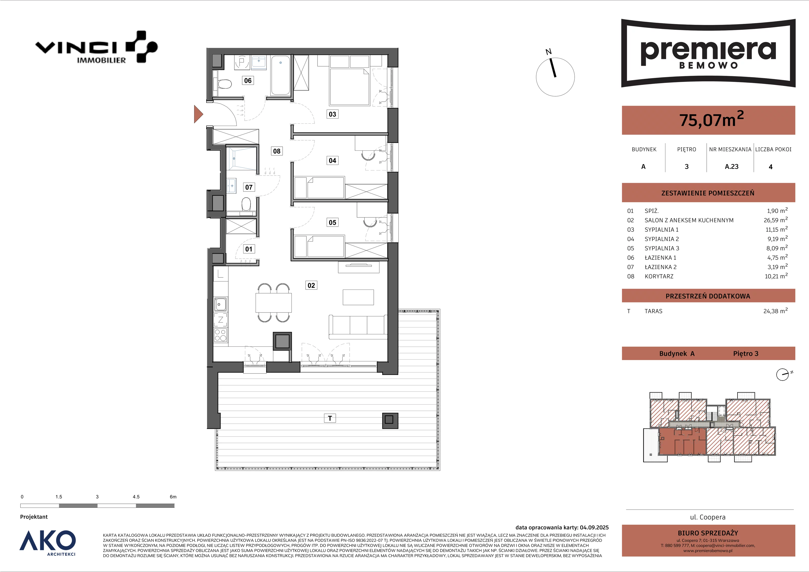 4 pokoje, mieszkanie 75,07 m², piętro 3, oferta nr A.23, Premiera Bemowo, Warszawa, Bemowo, Chrzanów, u. Coopera 5-7
