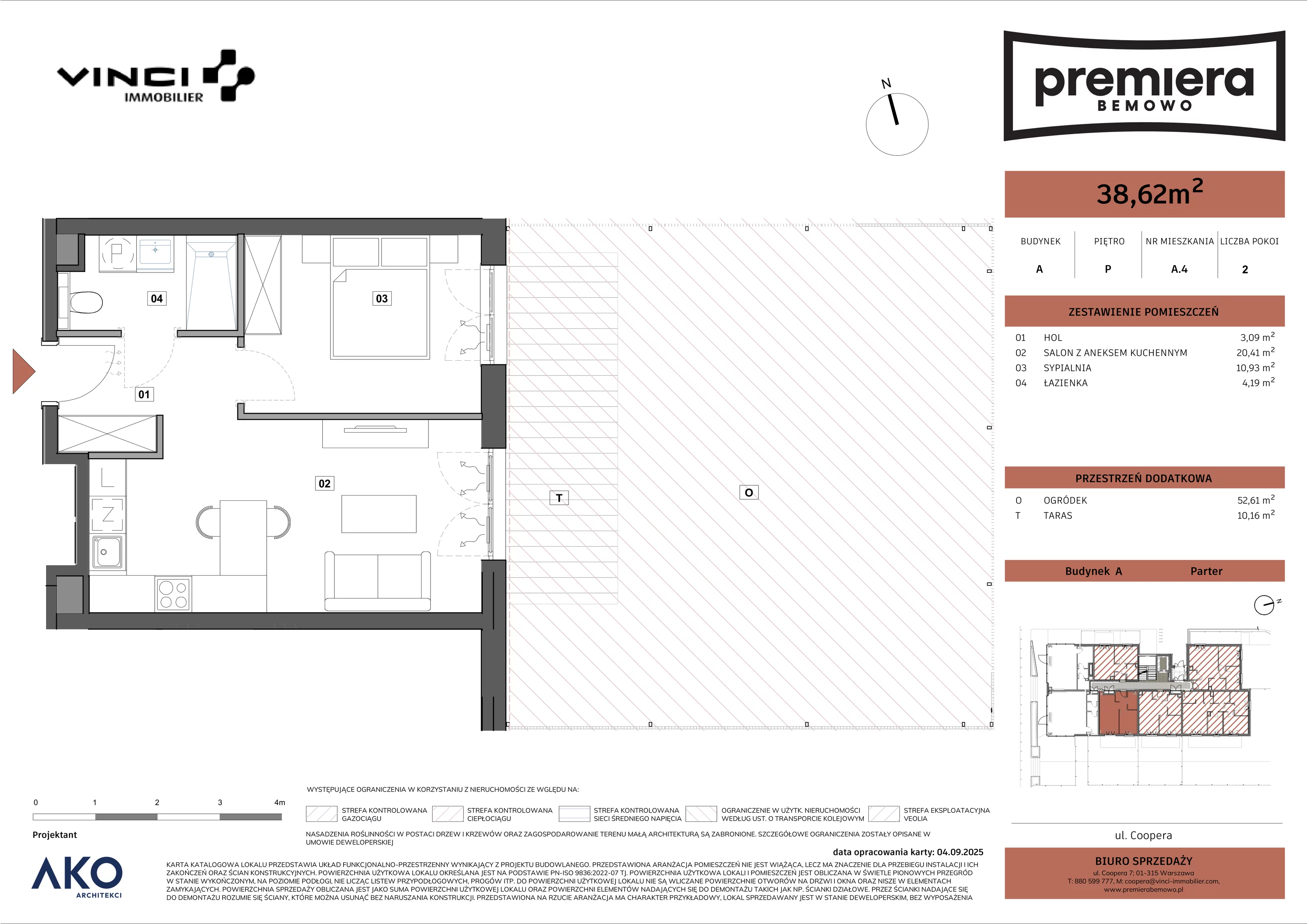2 pokoje, mieszkanie 38,62 m², parter, oferta nr A.4, Premiera Bemowo, Warszawa, Bemowo, Chrzanów, u. Coopera 5-7