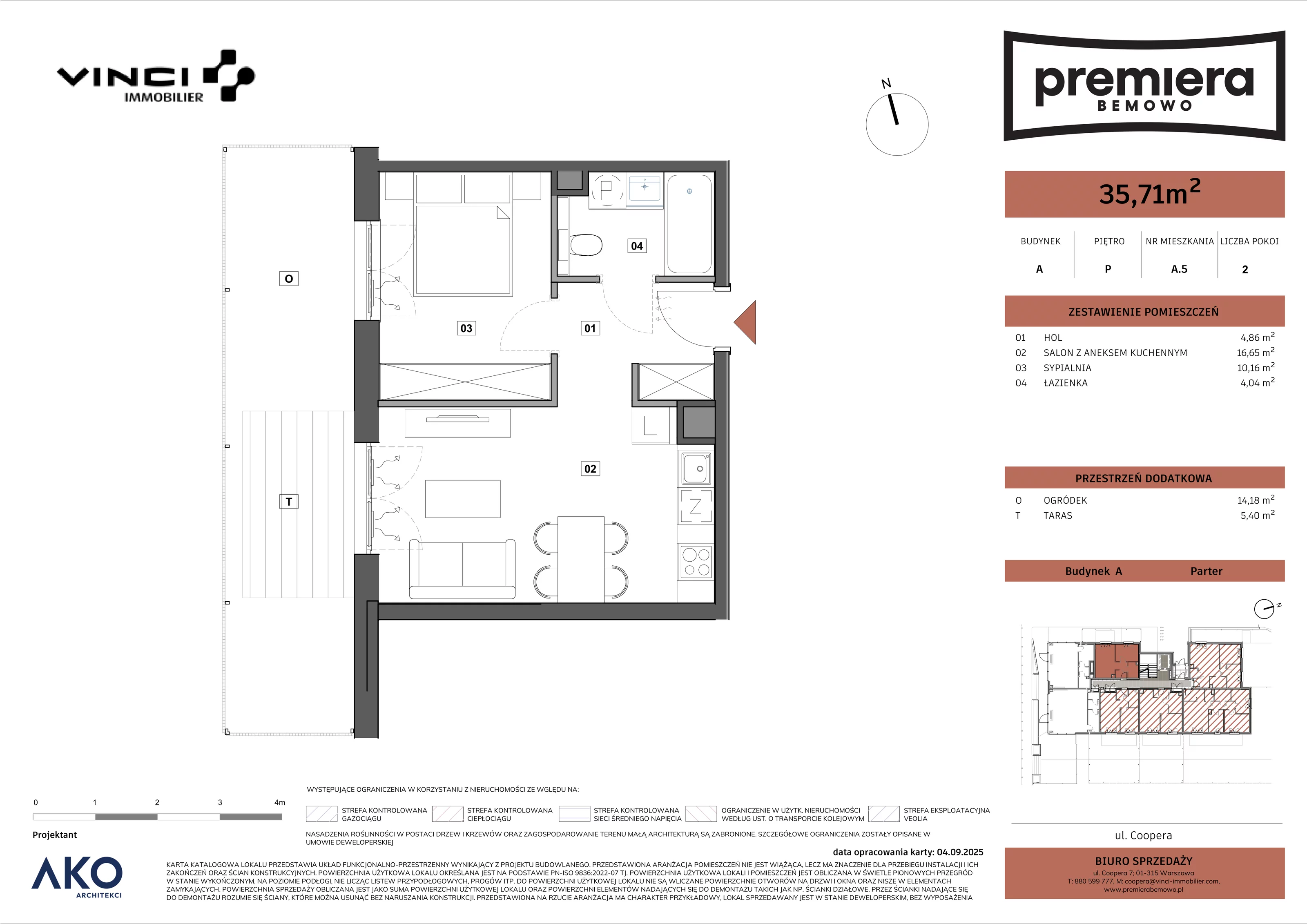 2 pokoje, mieszkanie 35,71 m², parter, oferta nr A.5, Premiera Bemowo, Warszawa, Bemowo, Chrzanów, u. Coopera 5-7