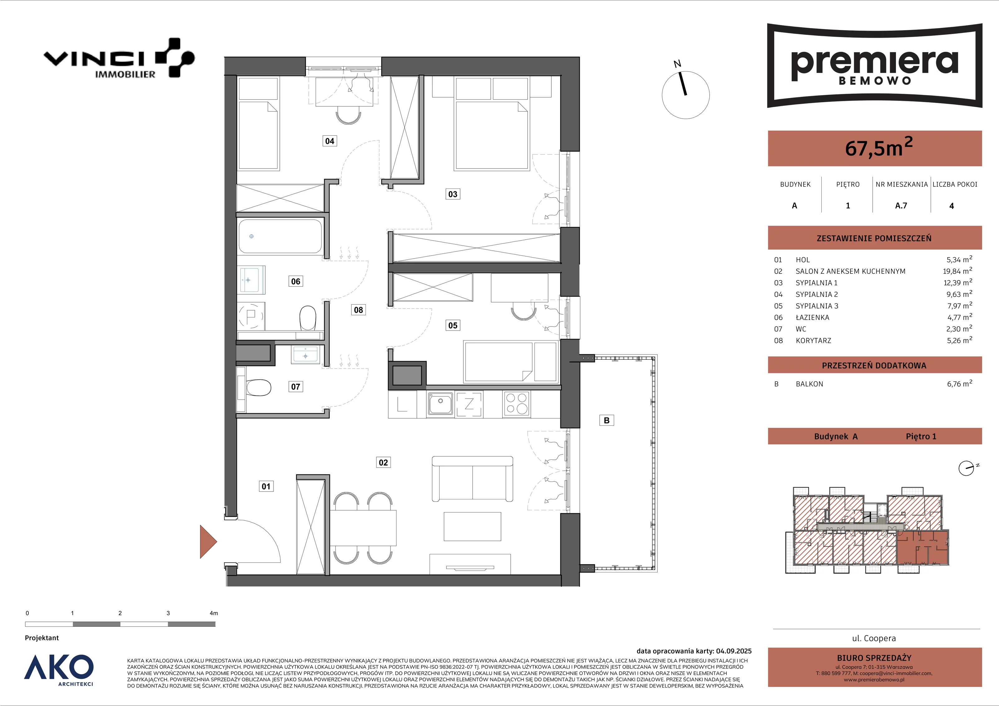 4 pokoje, mieszkanie 67,50 m², piętro 1, oferta nr A.7, Premiera Bemowo, Warszawa, Bemowo, Chrzanów, u. Coopera 5-7