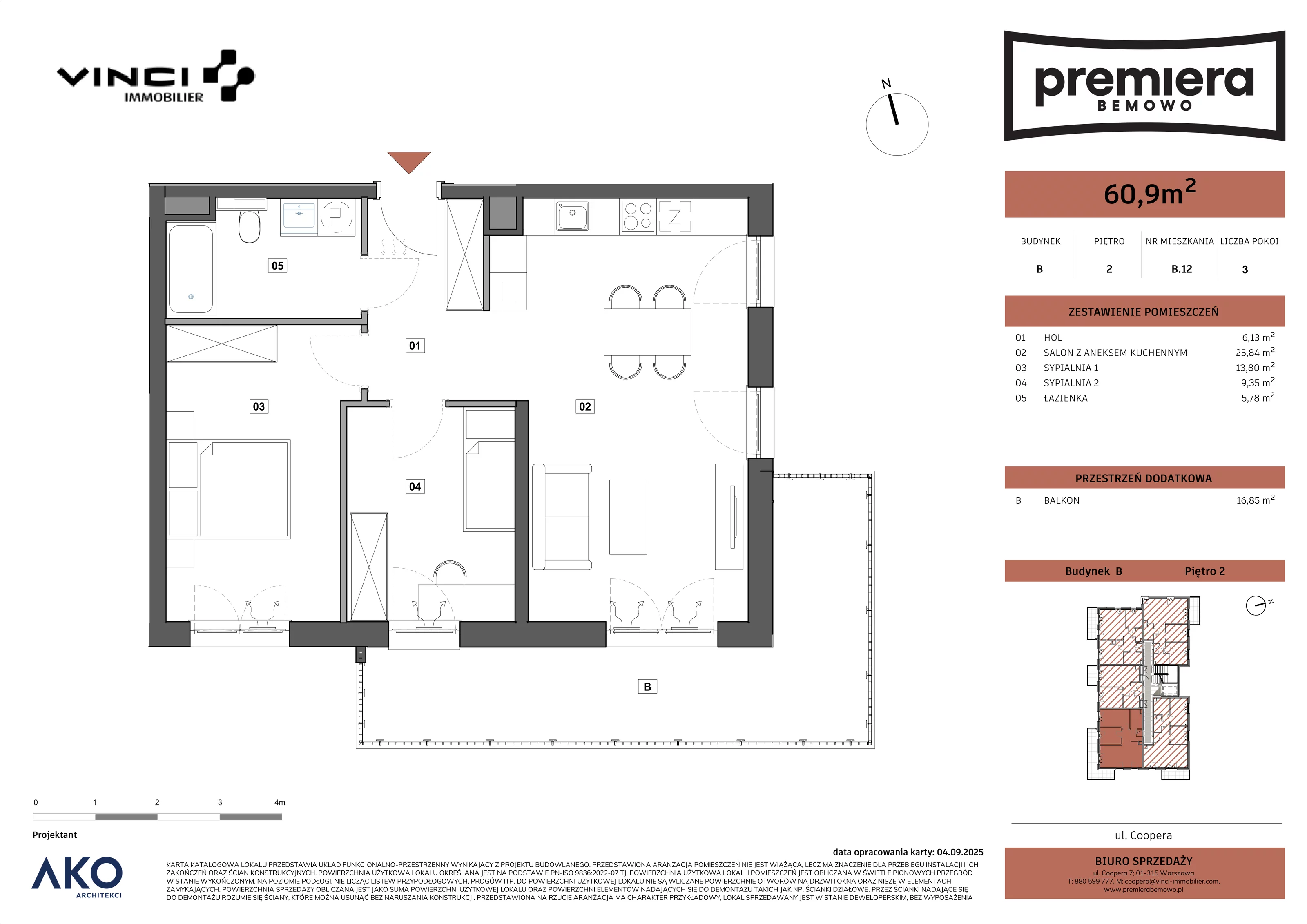 3 pokoje, mieszkanie 60,90 m², piętro 2, oferta nr B.12, Premiera Bemowo, Warszawa, Bemowo, Chrzanów, u. Coopera 5-7