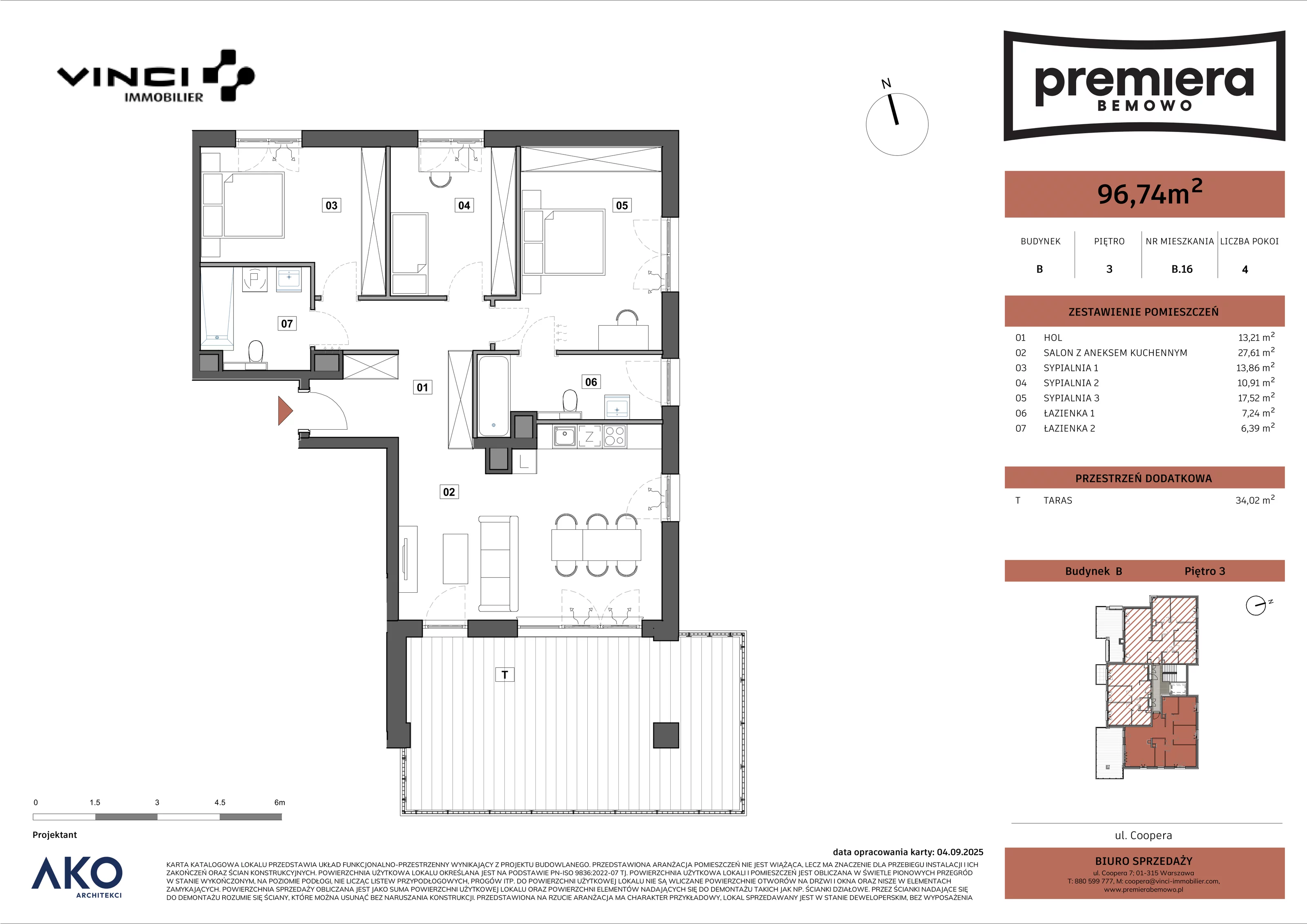 4 pokoje, mieszkanie 96,74 m², piętro 3, oferta nr B.16, Premiera Bemowo, Warszawa, Bemowo, Chrzanów, u. Coopera 5-7