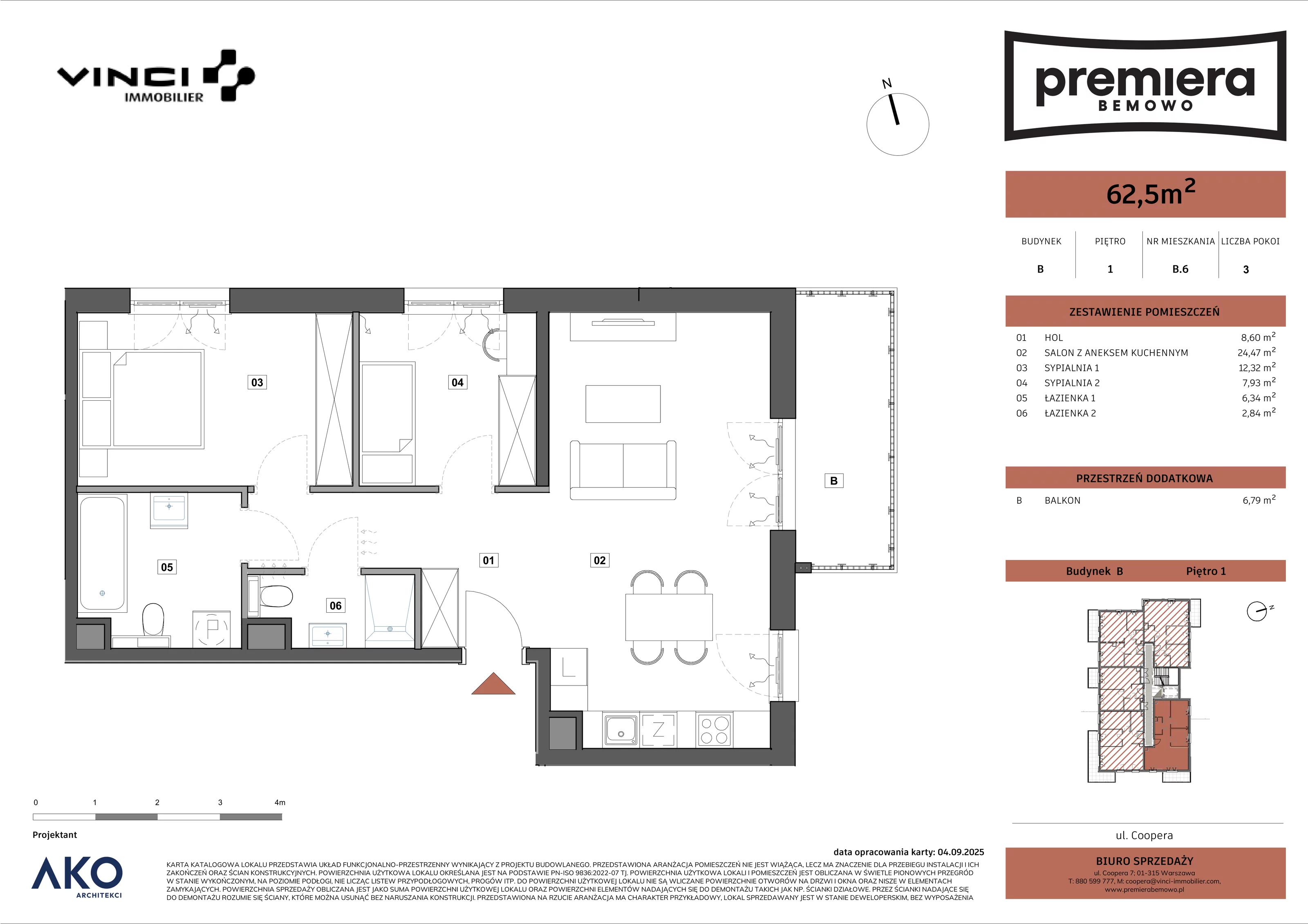 3 pokoje, mieszkanie 62,50 m², piętro 1, oferta nr B.6, Premiera Bemowo, Warszawa, Bemowo, Chrzanów, u. Coopera 5-7