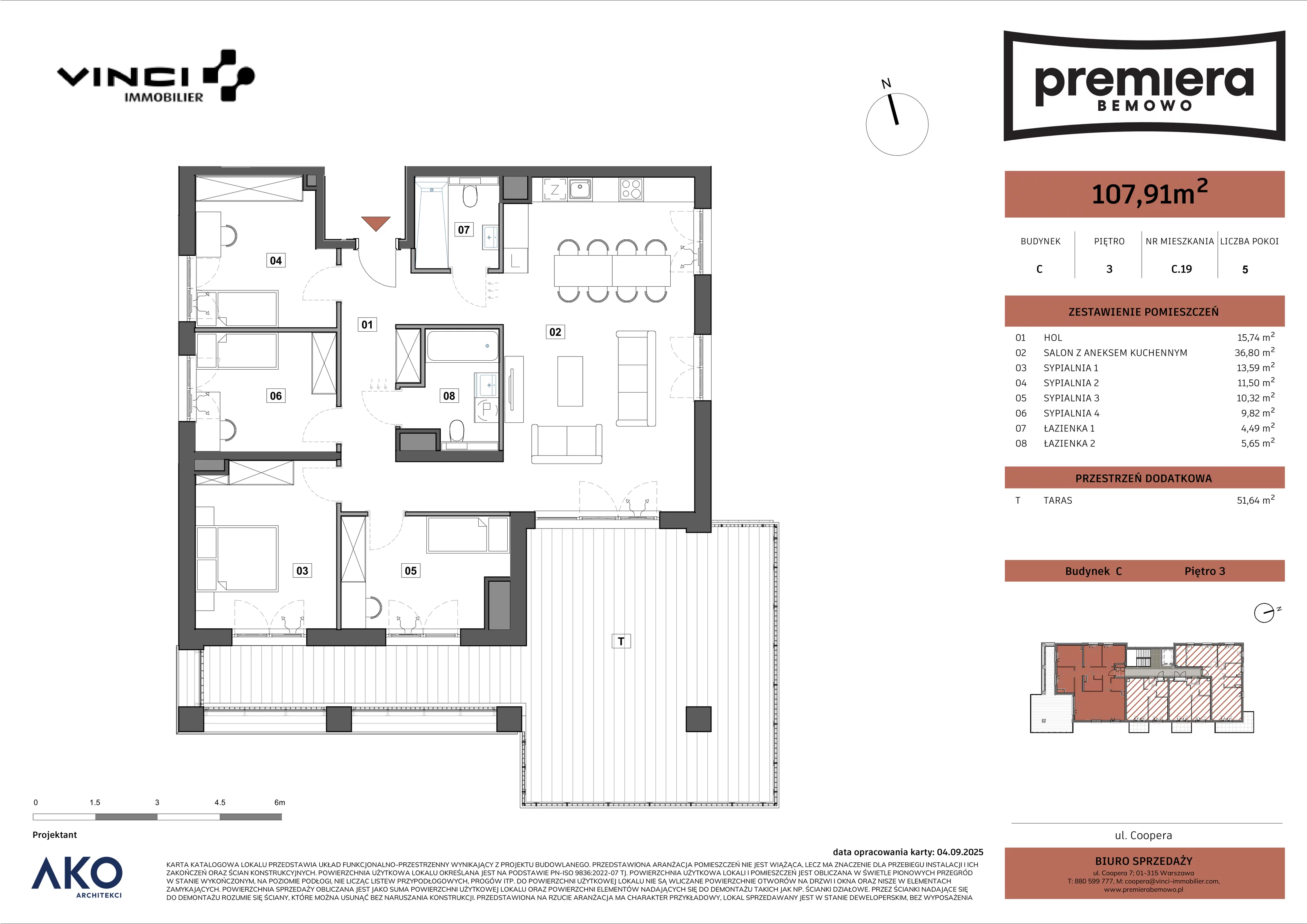 5 pokoi, mieszkanie 107,91 m², piętro 3, oferta nr C.19, Premiera Bemowo, Warszawa, Bemowo, Chrzanów, u. Coopera 5-7