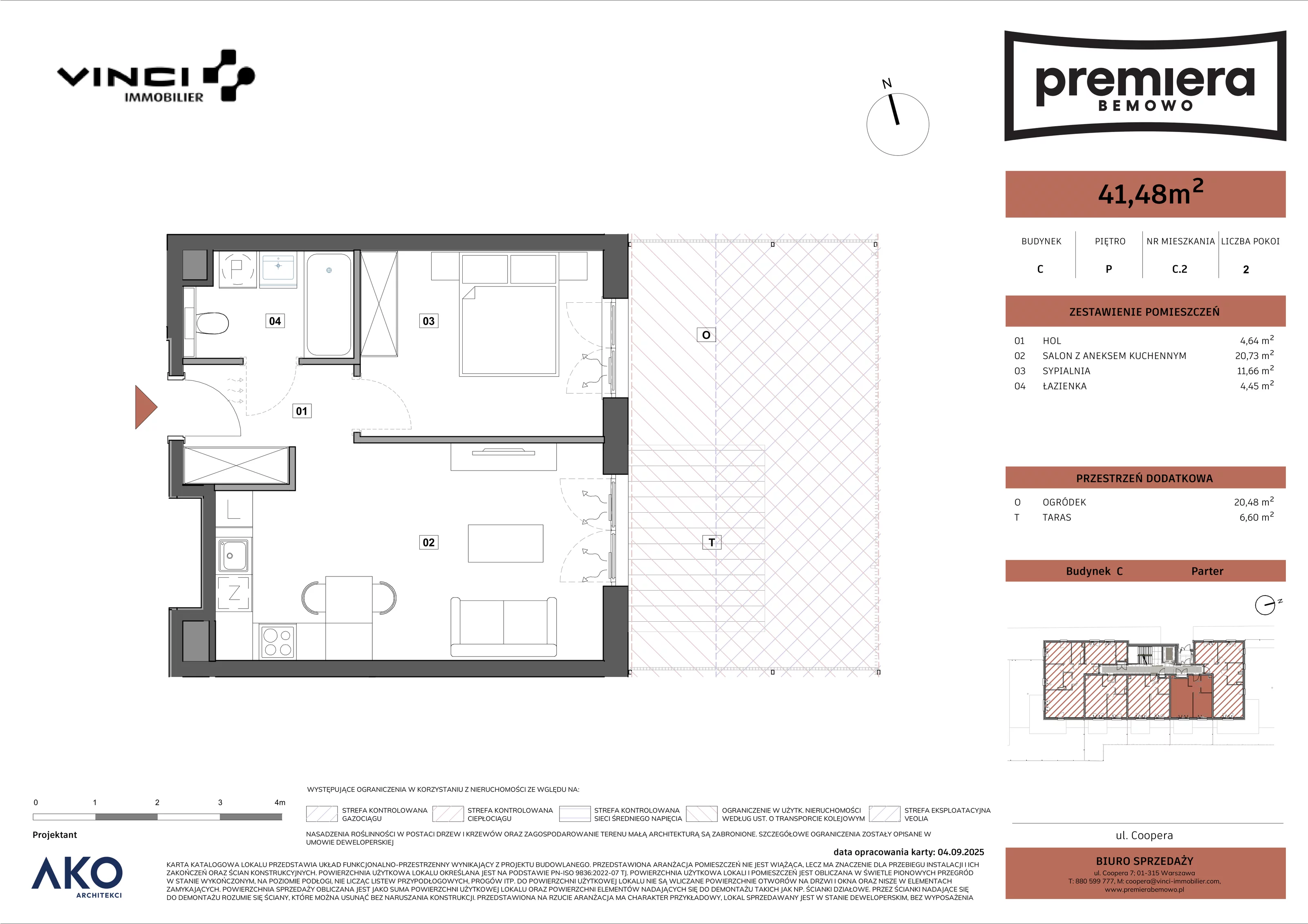 2 pokoje, mieszkanie 41,48 m², parter, oferta nr C.2, Premiera Bemowo, Warszawa, Bemowo, Chrzanów, u. Coopera 5-7