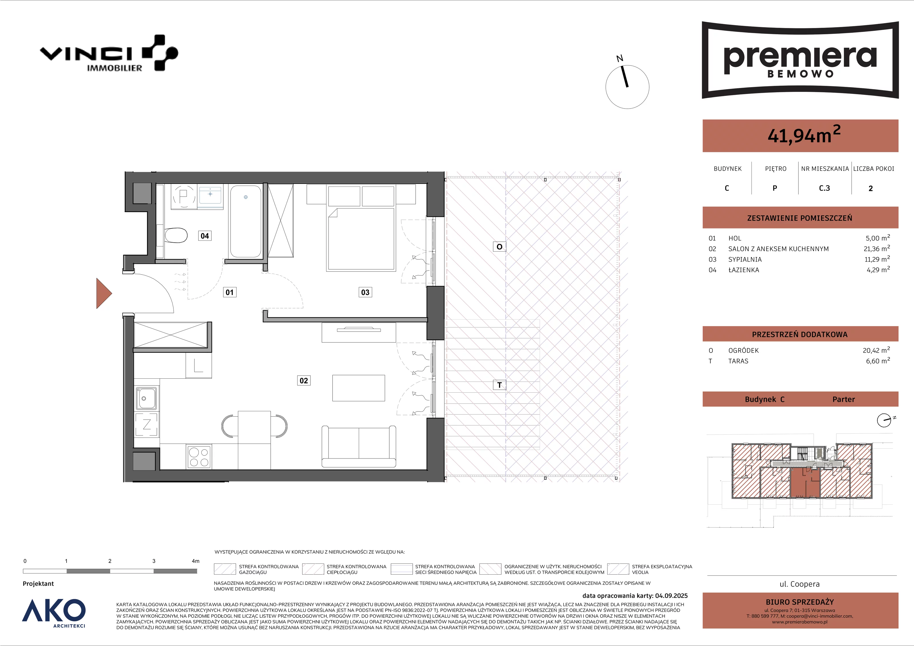 2 pokoje, mieszkanie 41,94 m², parter, oferta nr C.3, Premiera Bemowo, Warszawa, Bemowo, Chrzanów, u. Coopera 5-7