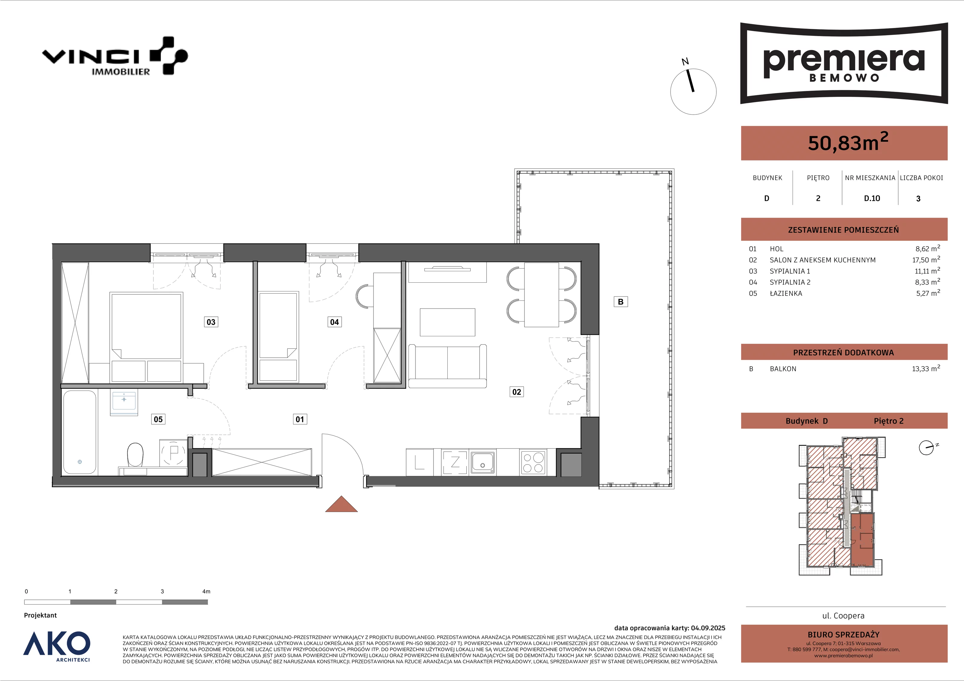 3 pokoje, mieszkanie 50,83 m², piętro 2, oferta nr D.10, Premiera Bemowo, Warszawa, Bemowo, Chrzanów, u. Coopera 5-7