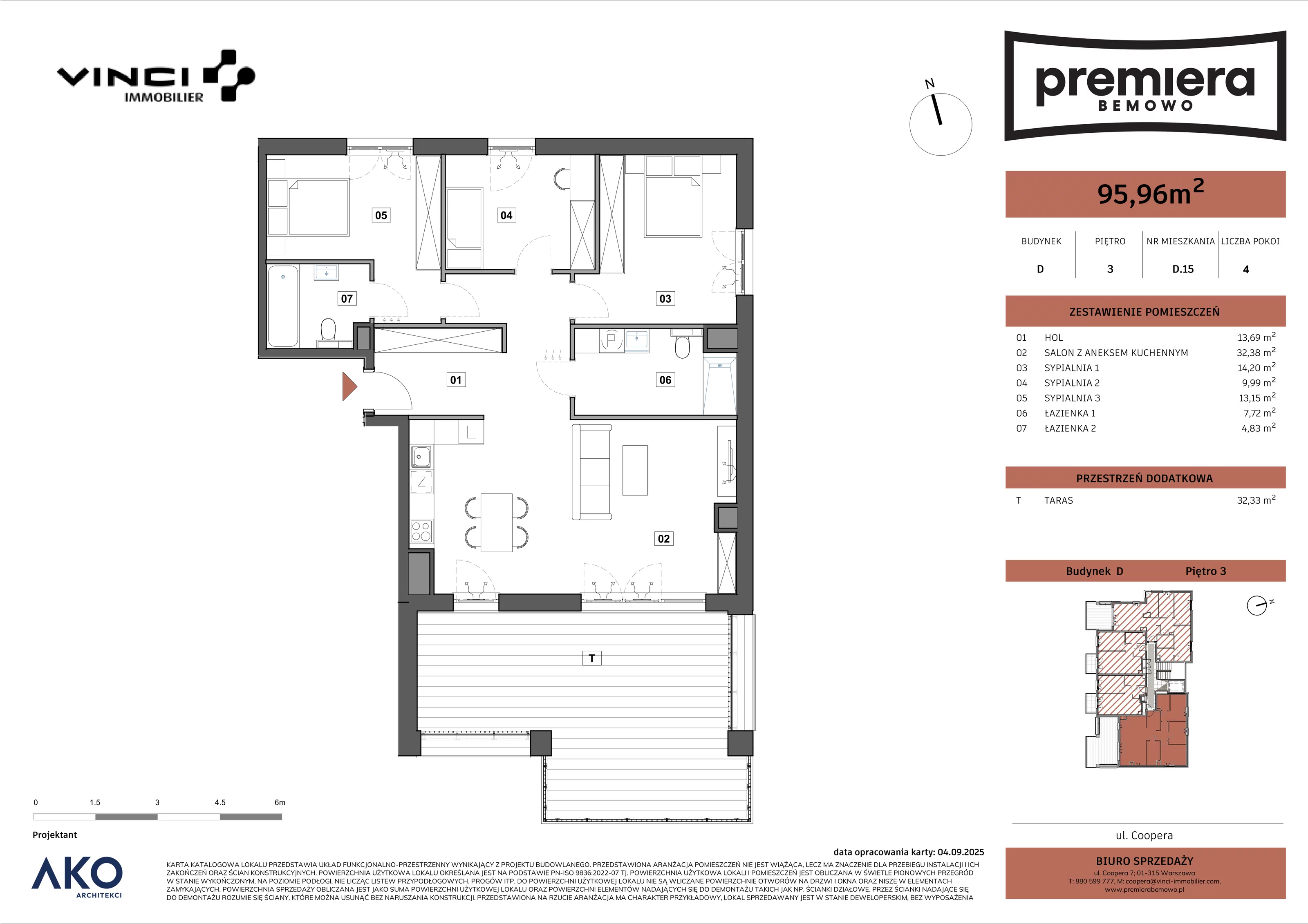 4 pokoje, mieszkanie 95,96 m², piętro 3, oferta nr D.15, Premiera Bemowo, Warszawa, Bemowo, Chrzanów, u. Coopera 5-7