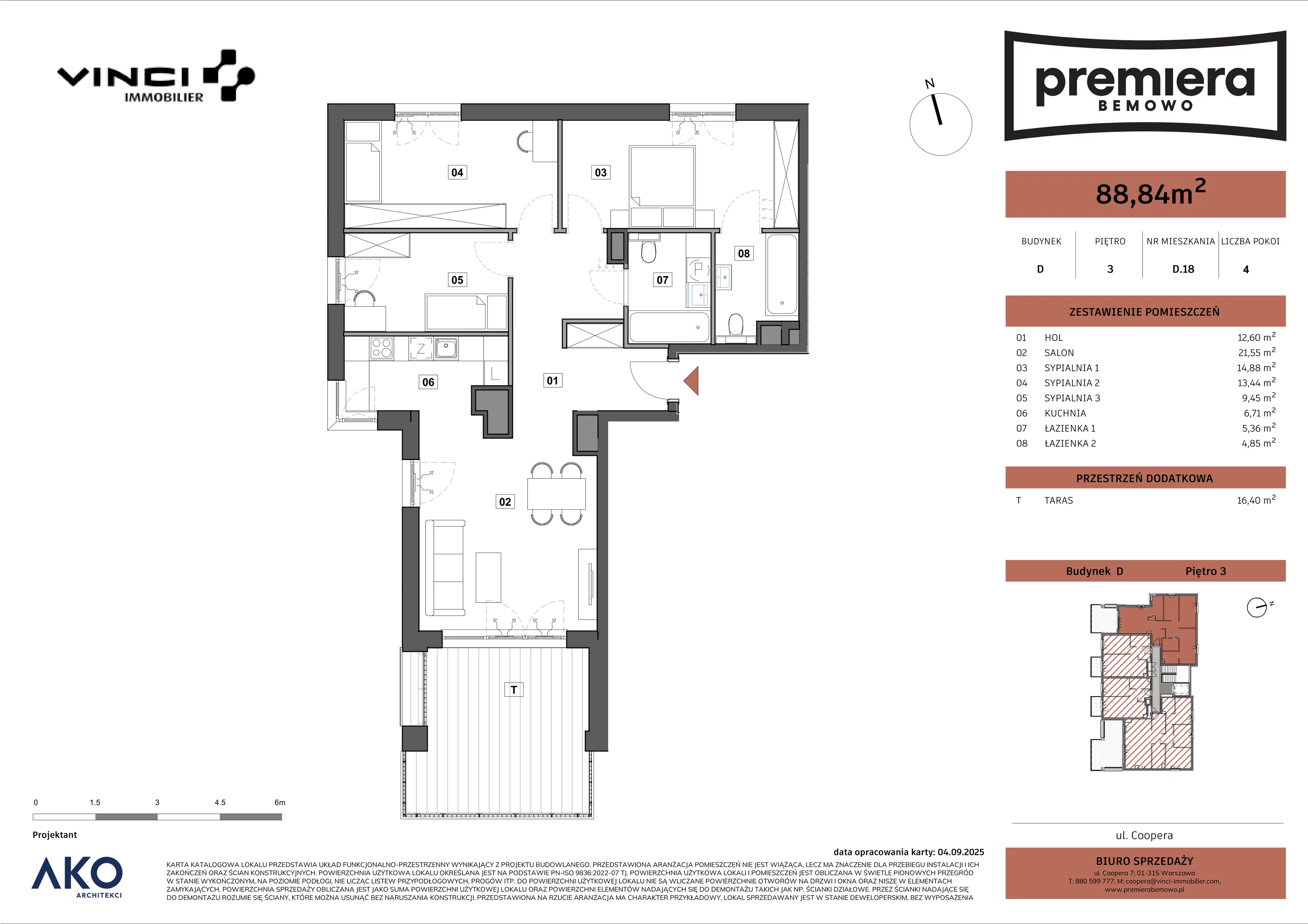 4 pokoje, mieszkanie 88,84 m², piętro 3, oferta nr D.18, Premiera Bemowo, Warszawa, Bemowo, Chrzanów, u. Coopera 5-7