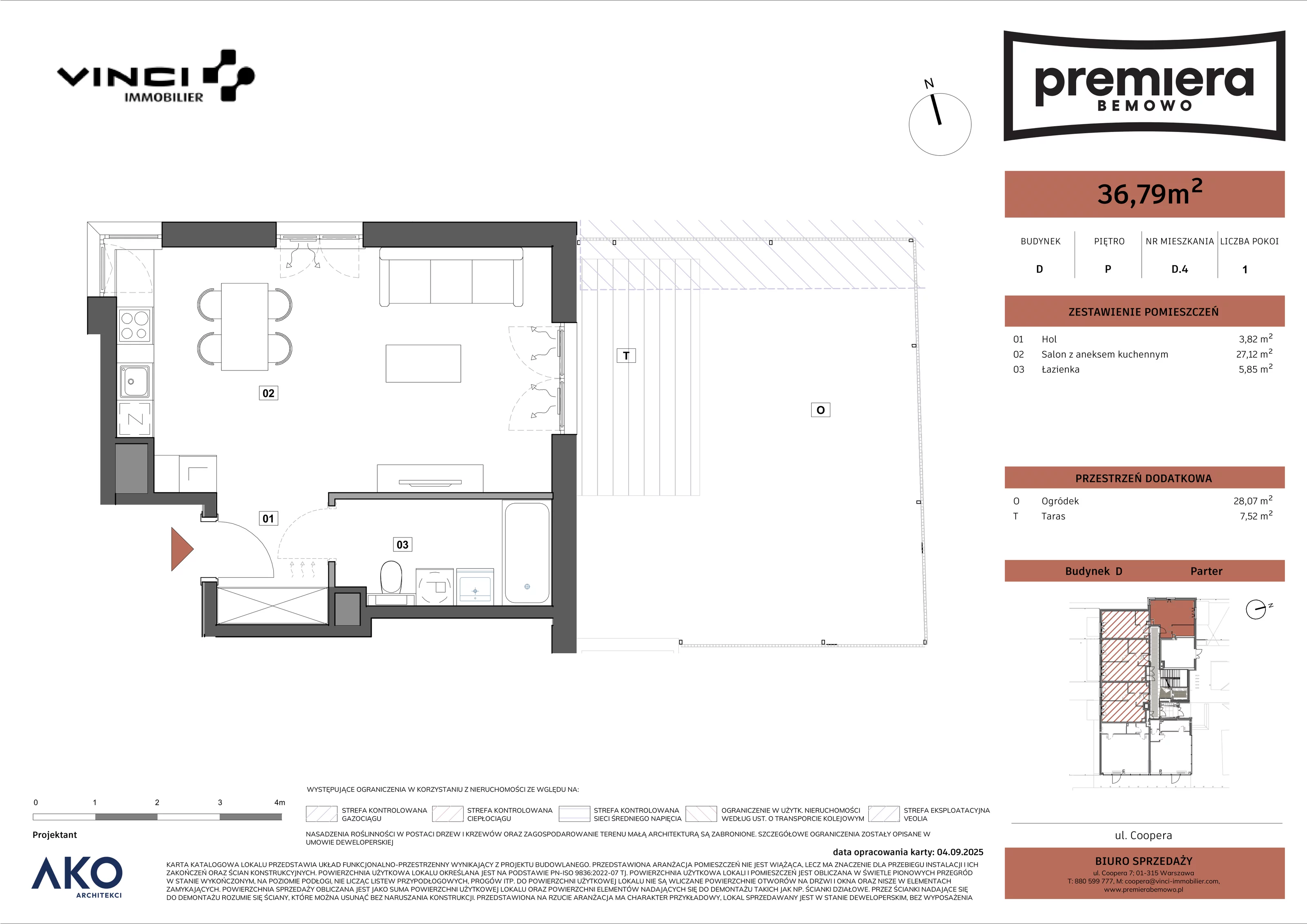 1 pokój, mieszkanie 36,79 m², parter, oferta nr D.4, Premiera Bemowo, Warszawa, Bemowo, Chrzanów, u. Coopera 5-7