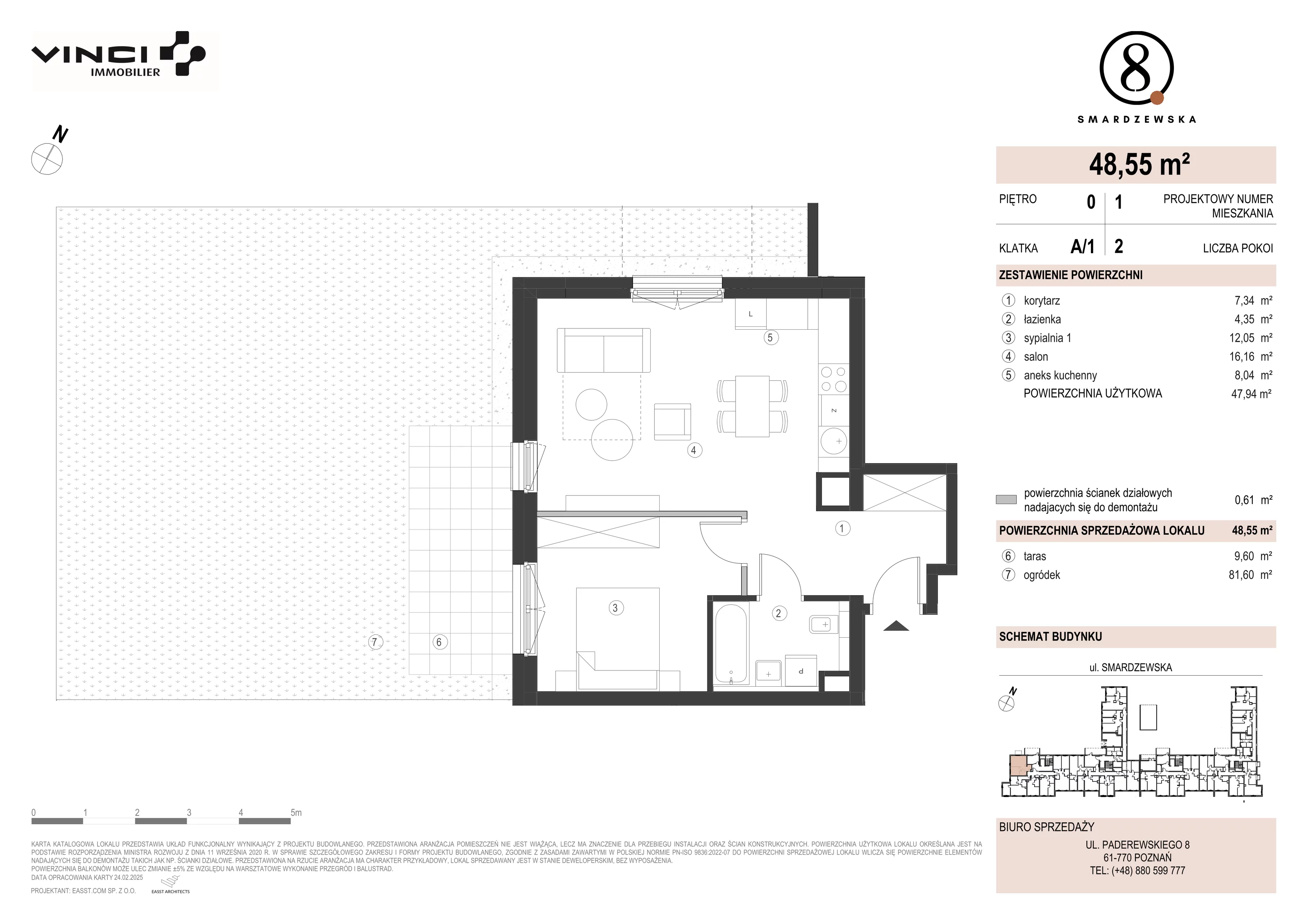 2 pokoje, apartament 47,94 m², parter, oferta nr A/1/0.1, Smardzewska 8, Poznań, Grunwald, Grunwald Południe, ul. Smardzewska 8
