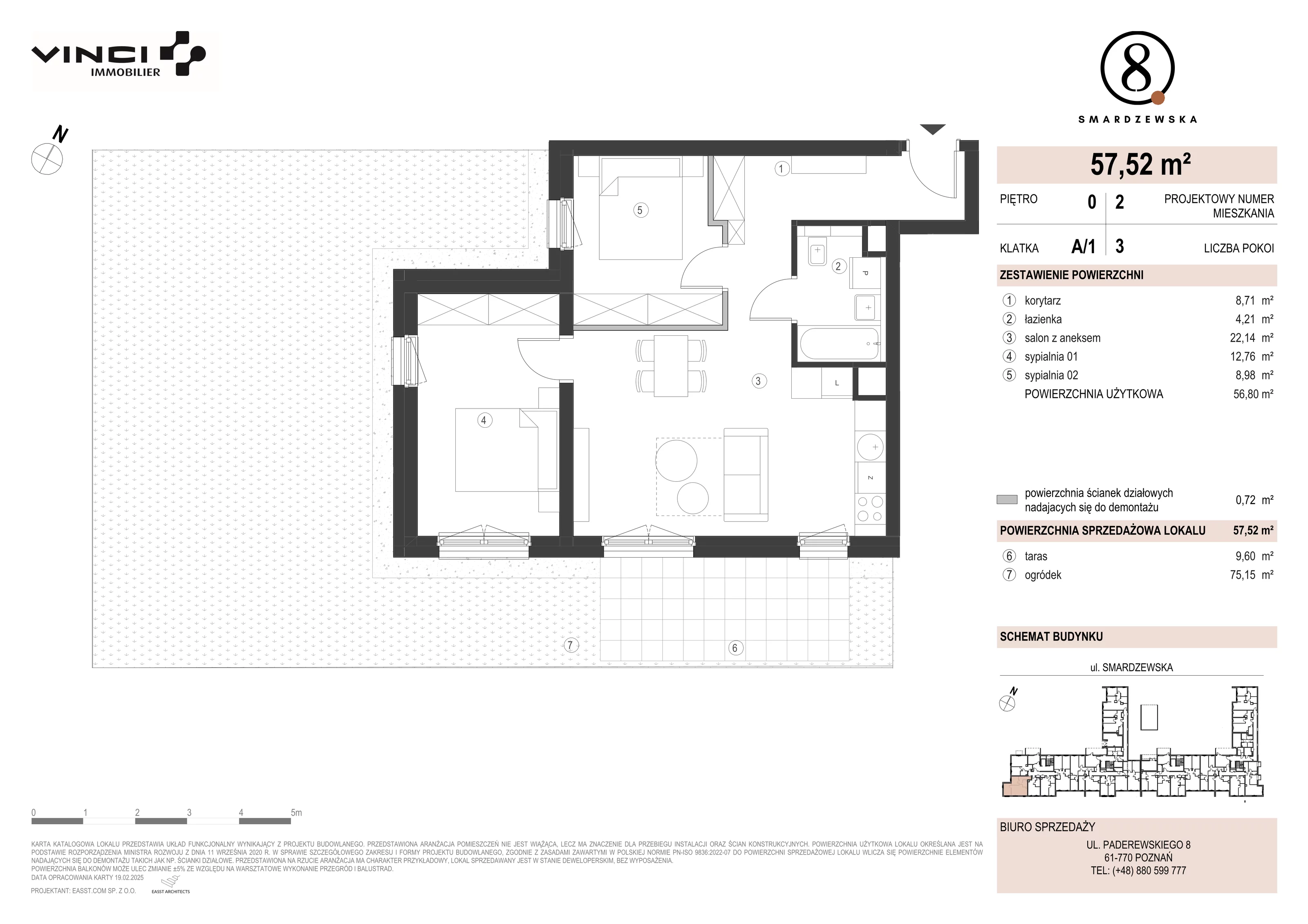 3 pokoje, apartament 56,80 m², parter, oferta nr A/1/0.2, Smardzewska 8, Poznań, Grunwald, Grunwald Południe, ul. Smardzewska 8