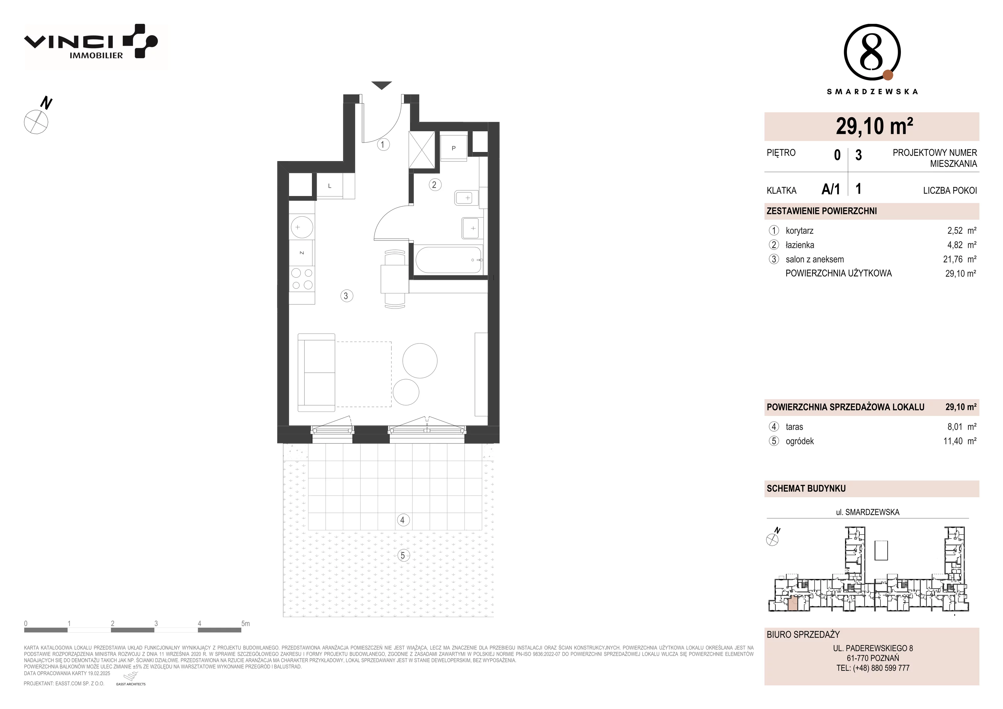 1 pokój, apartament 29,10 m², parter, oferta nr A/1/0.3, Smardzewska 8, Poznań, Grunwald, Grunwald Południe, ul. Smardzewska 8