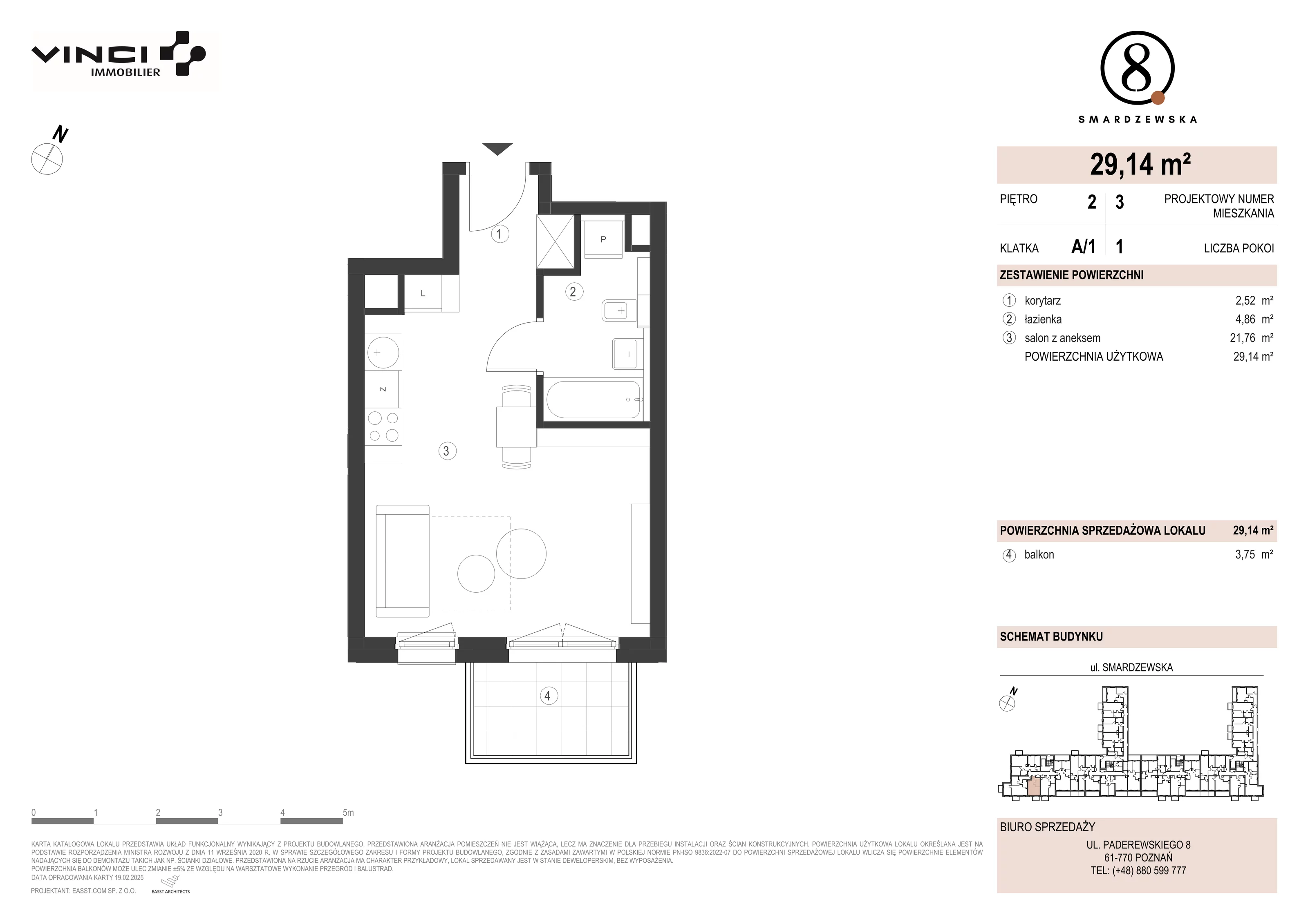 1 pokój, apartament 29,14 m², piętro 2, oferta nr A/1/2.3, Smardzewska 8, Poznań, Grunwald, Grunwald Południe, ul. Smardzewska 8