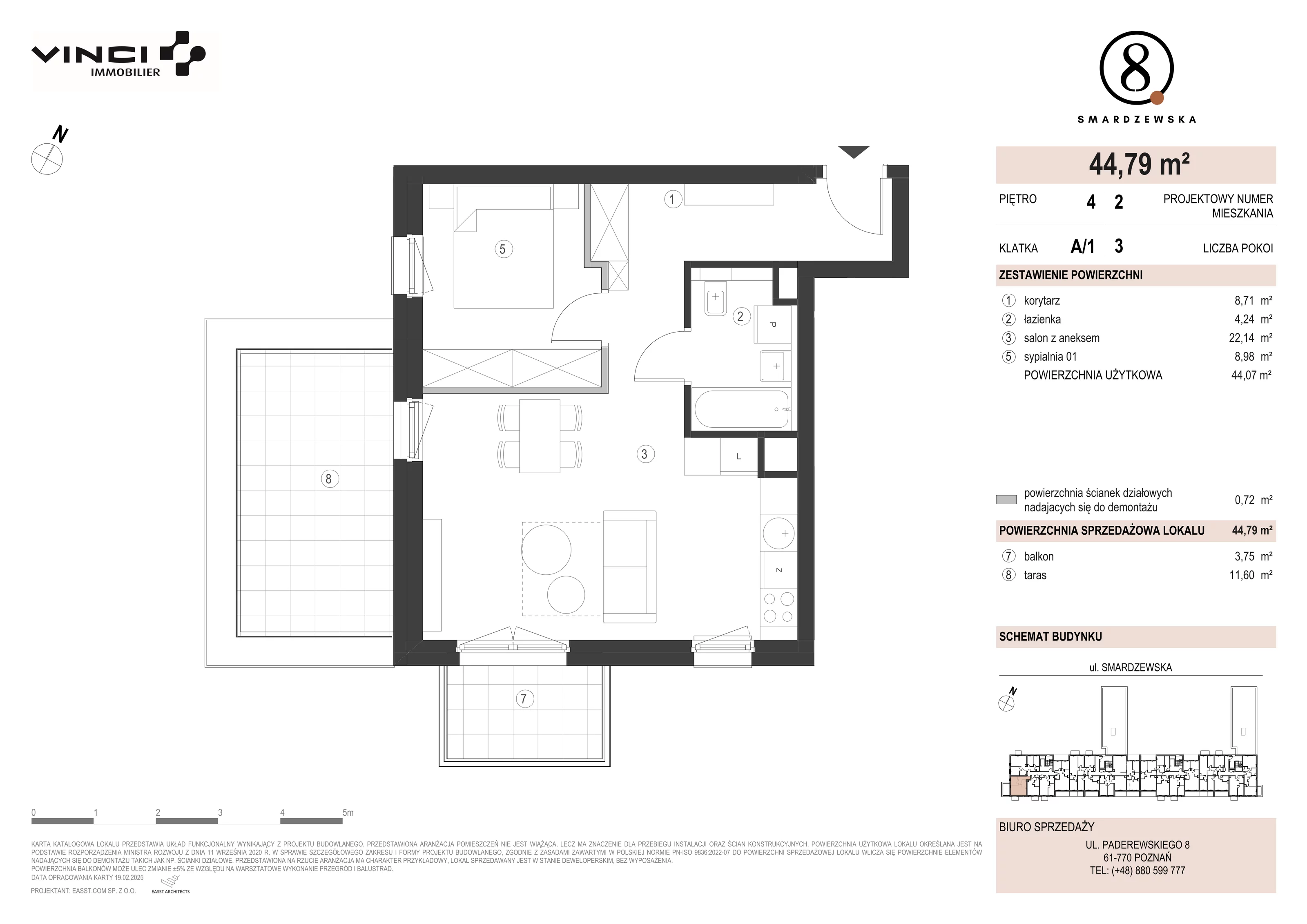 3 pokoje, apartament 44,07 m², piętro 4, oferta nr A/1/4.2, Smardzewska 8, Poznań, Grunwald, Grunwald Południe, ul. Smardzewska 8