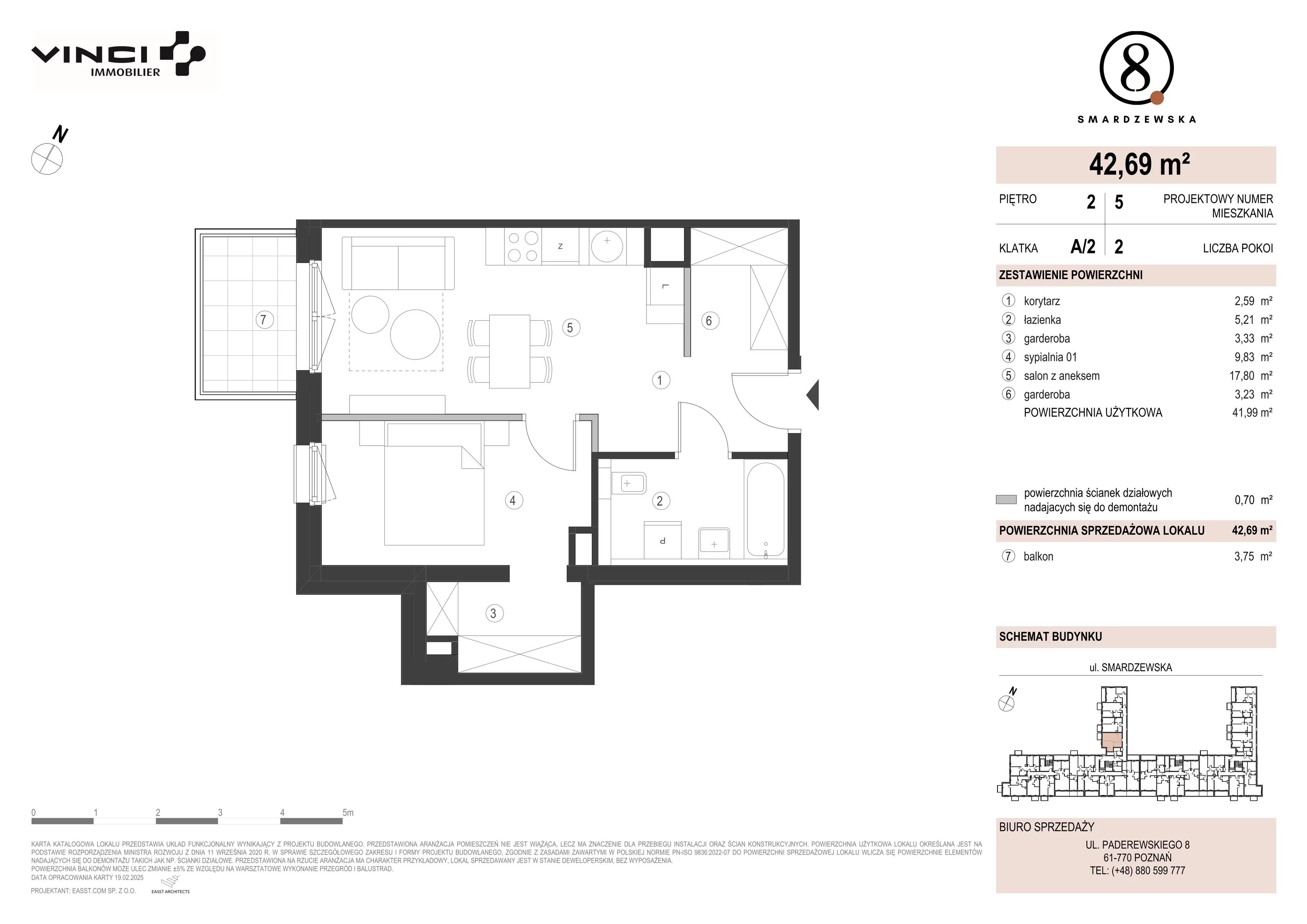 2 pokoje, apartament 41,99 m², piętro 2, oferta nr A/2/2.5, Smardzewska 8, Poznań, Grunwald, Grunwald Południe, ul. Smardzewska 8