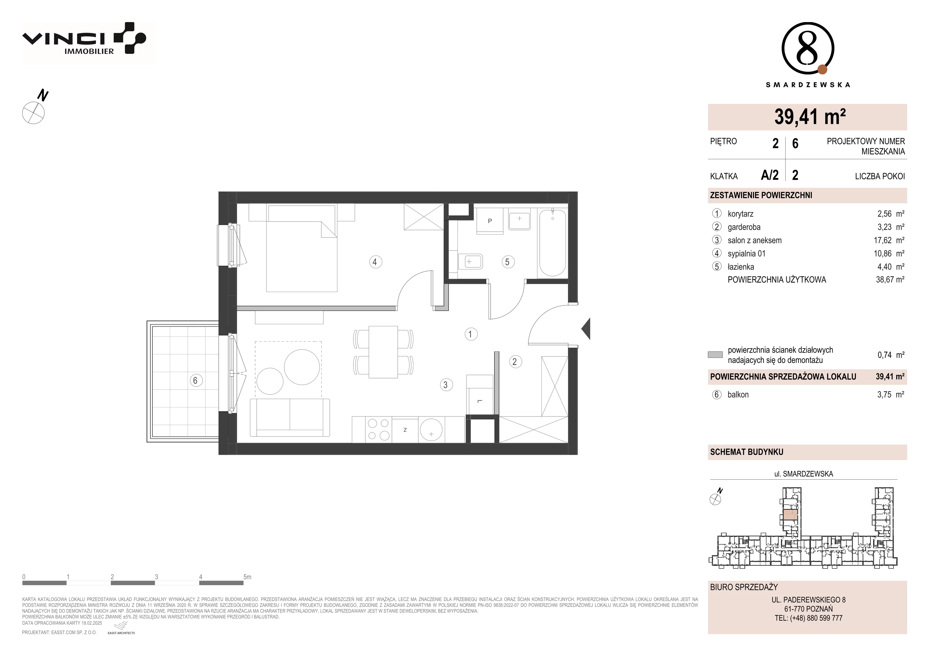 2 pokoje, apartament 38,67 m², piętro 2, oferta nr A/2/2.6, Smardzewska 8, Poznań, Grunwald, Grunwald Południe, ul. Smardzewska 8