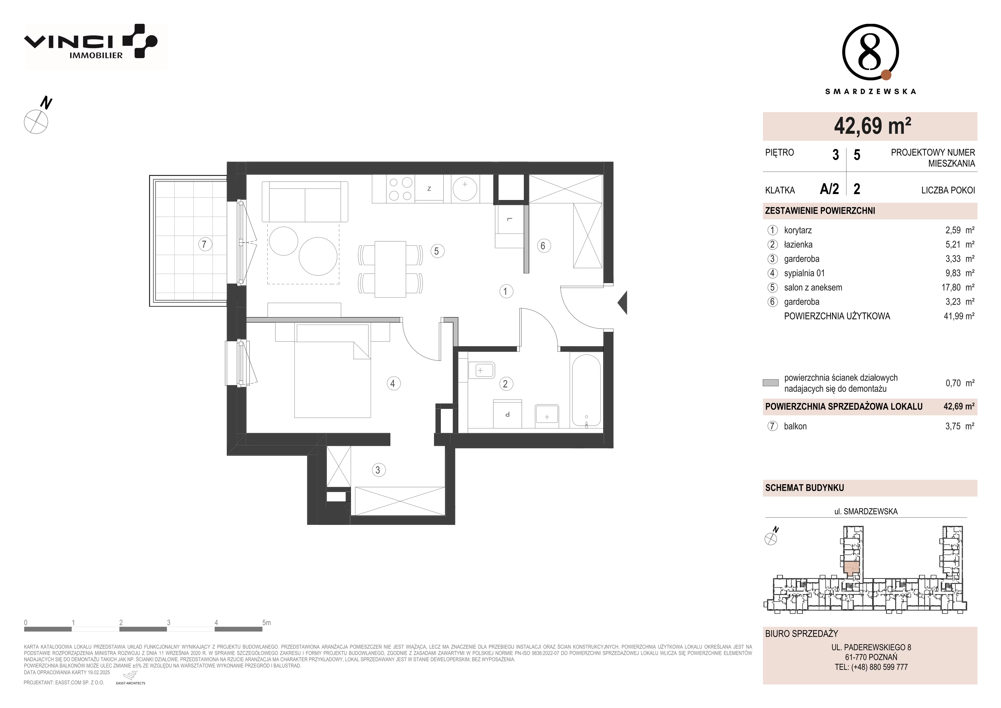 2 pokoje, apartament 41,99 m², piętro 3, oferta nr A/2/3.5, Smardzewska 8, Poznań, Grunwald, Grunwald Południe, ul. Smardzewska 8