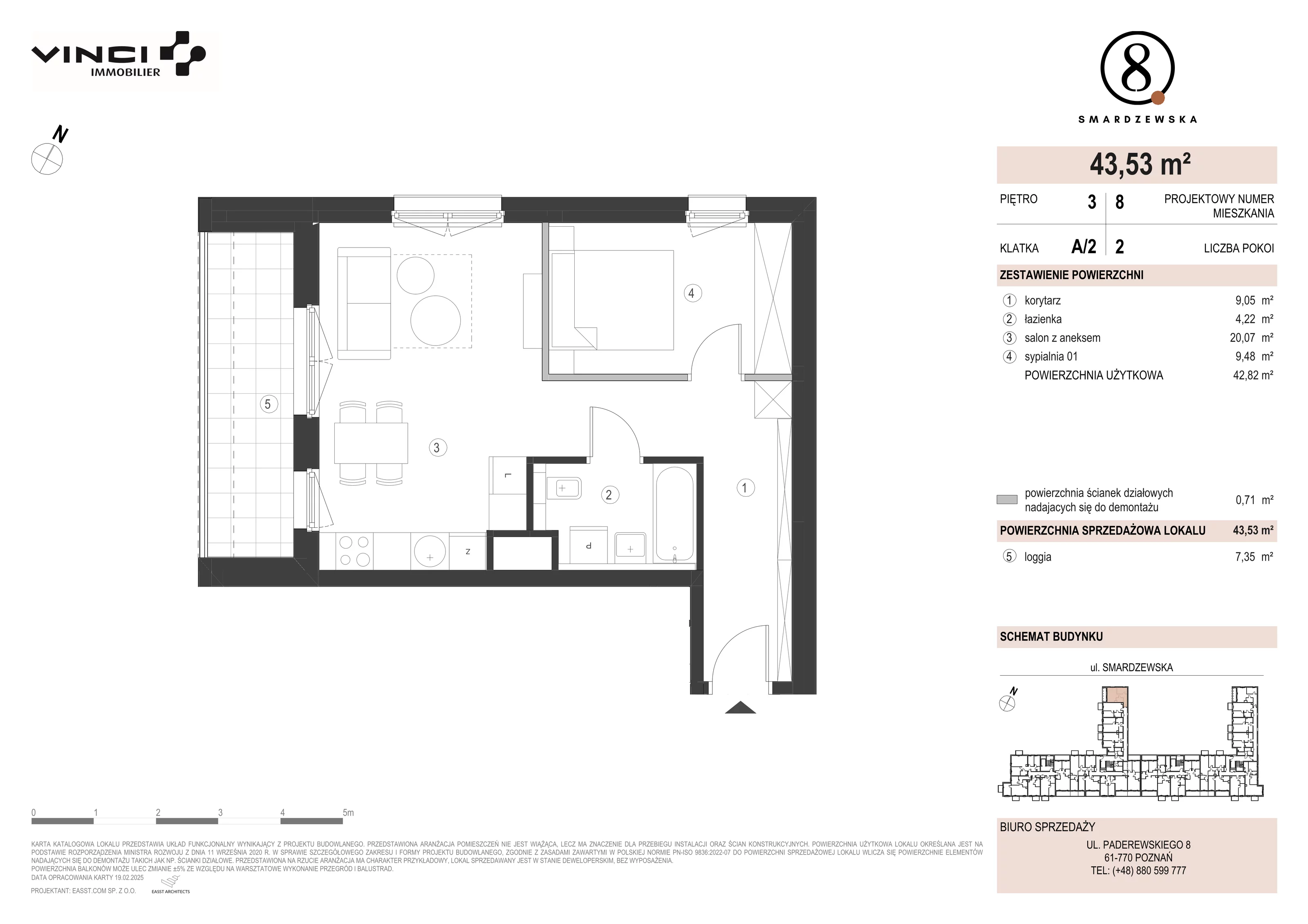 2 pokoje, apartament 42,82 m², piętro 3, oferta nr A/2/3.8, Smardzewska 8, Poznań, Grunwald, Grunwald Południe, ul. Smardzewska 8