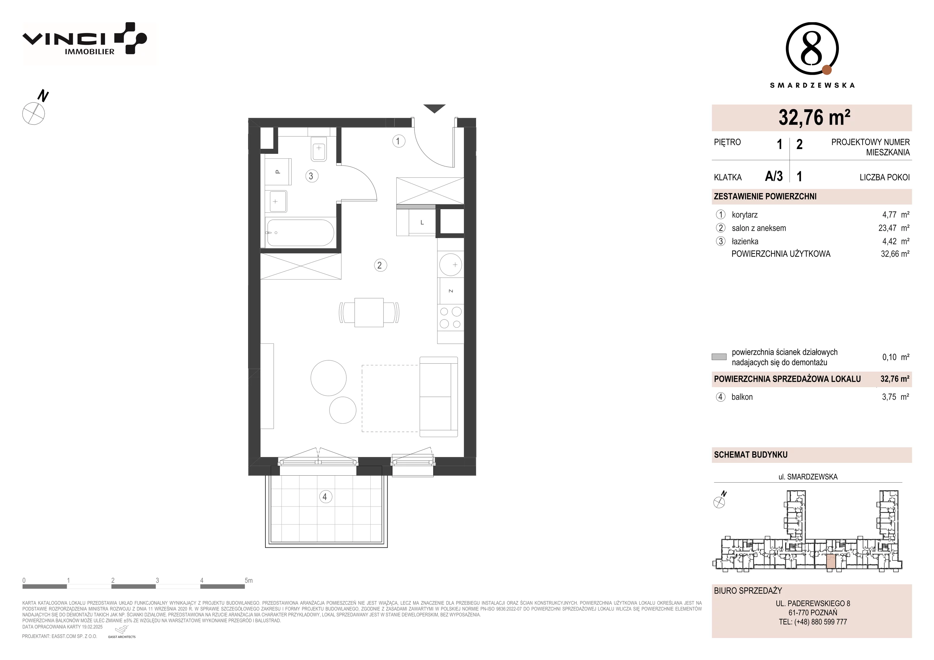1 pokój, apartament 32,66 m², piętro 1, oferta nr A/3/1.2, Smardzewska 8, Poznań, Grunwald, Grunwald Południe, ul. Smardzewska 8