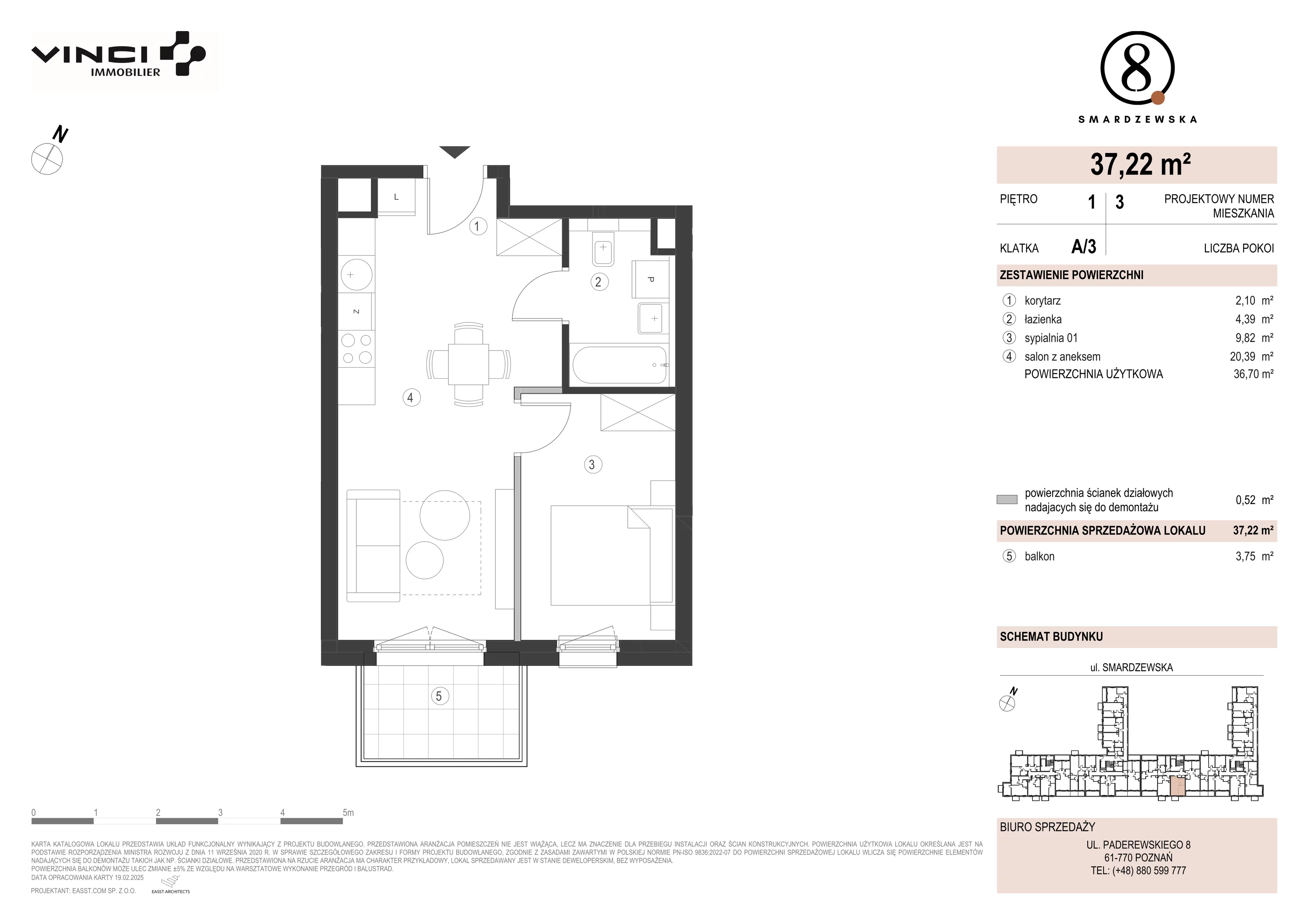 2 pokoje, apartament 36,70 m², piętro 1, oferta nr A/3/1.3, Smardzewska 8, Poznań, Grunwald, Grunwald Południe, ul. Smardzewska 8