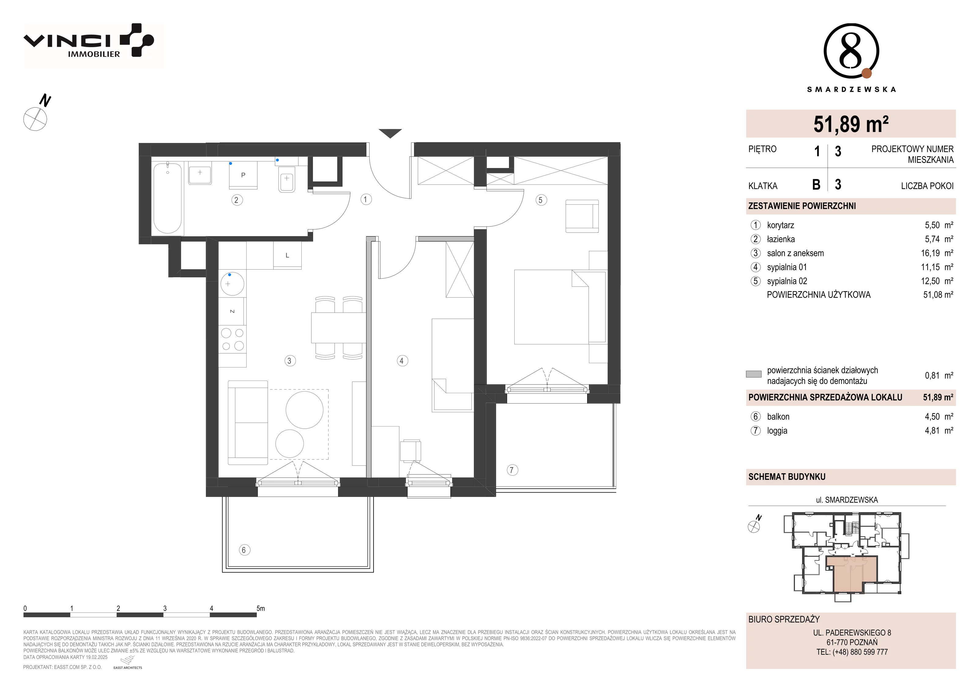 3 pokoje, apartament 51,08 m², piętro 1, oferta nr B/1/3, Smardzewska 8, Poznań, Grunwald, Grunwald Południe, ul. Smardzewska 8