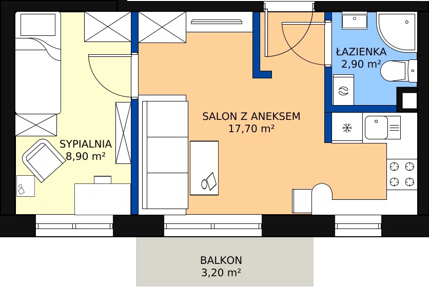 Zalety mieszkania 29.5 m², 3