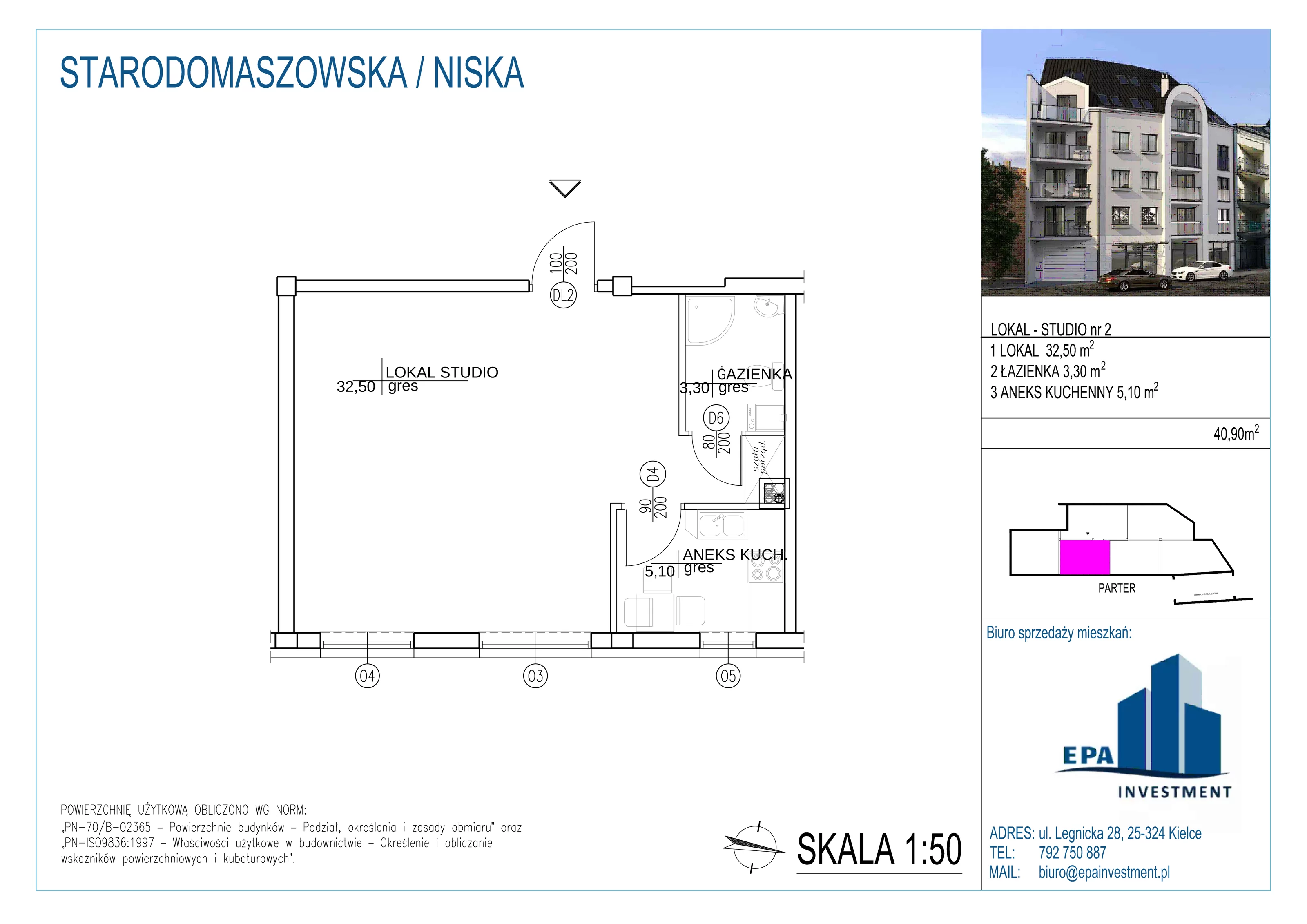 Lokal użytkowy 40,90 m², oferta nr L2, Kamienica przy ul. Starodomaszowskiej - lokale użytkowe, Kielce, Centrum, ul. Starodomaszowska 38