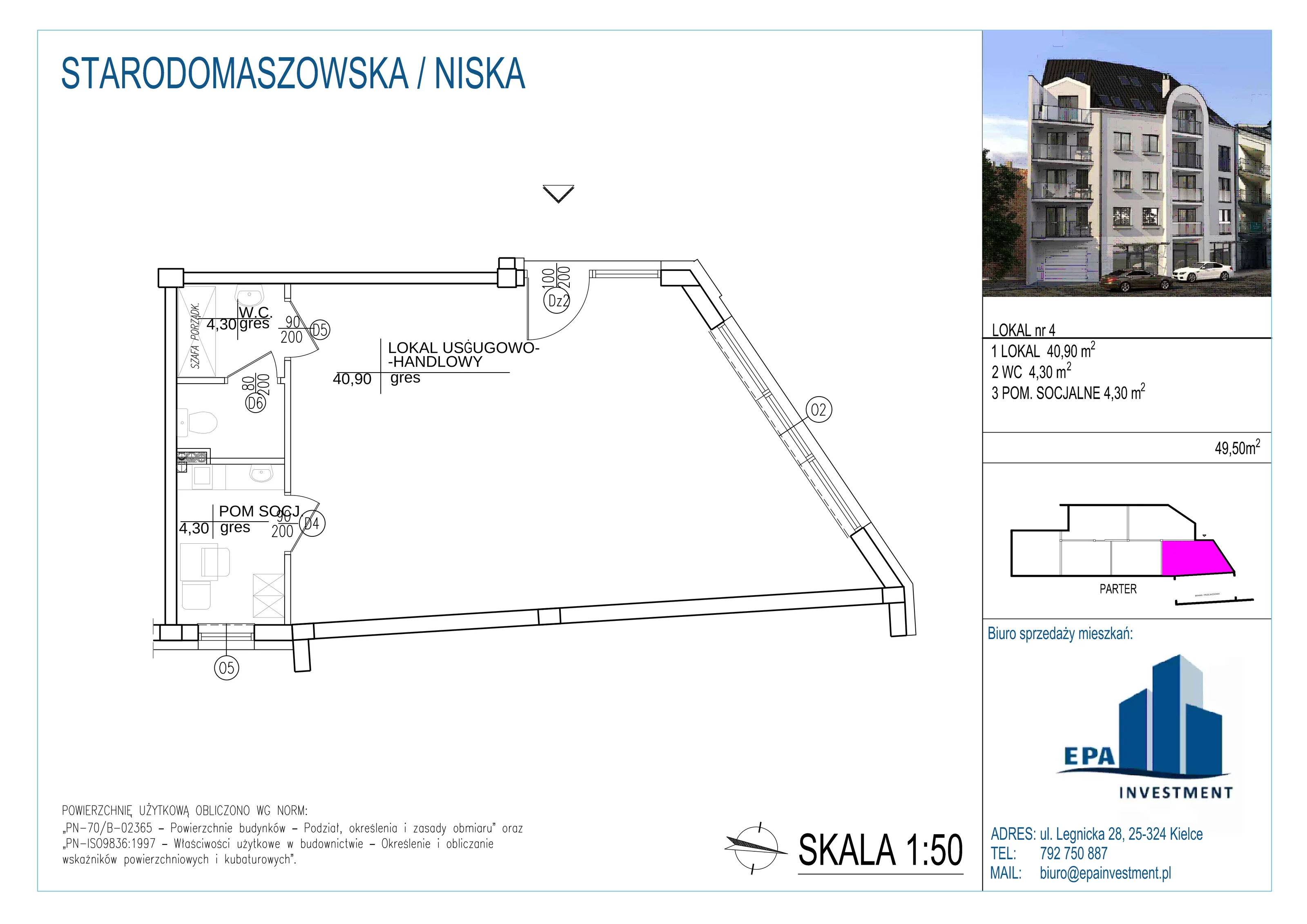 Lokal użytkowy 49,50 m², oferta nr L4, Kamienica przy ul. Starodomaszowskiej - lokale użytkowe, Kielce, Centrum, ul. Starodomaszowska 38