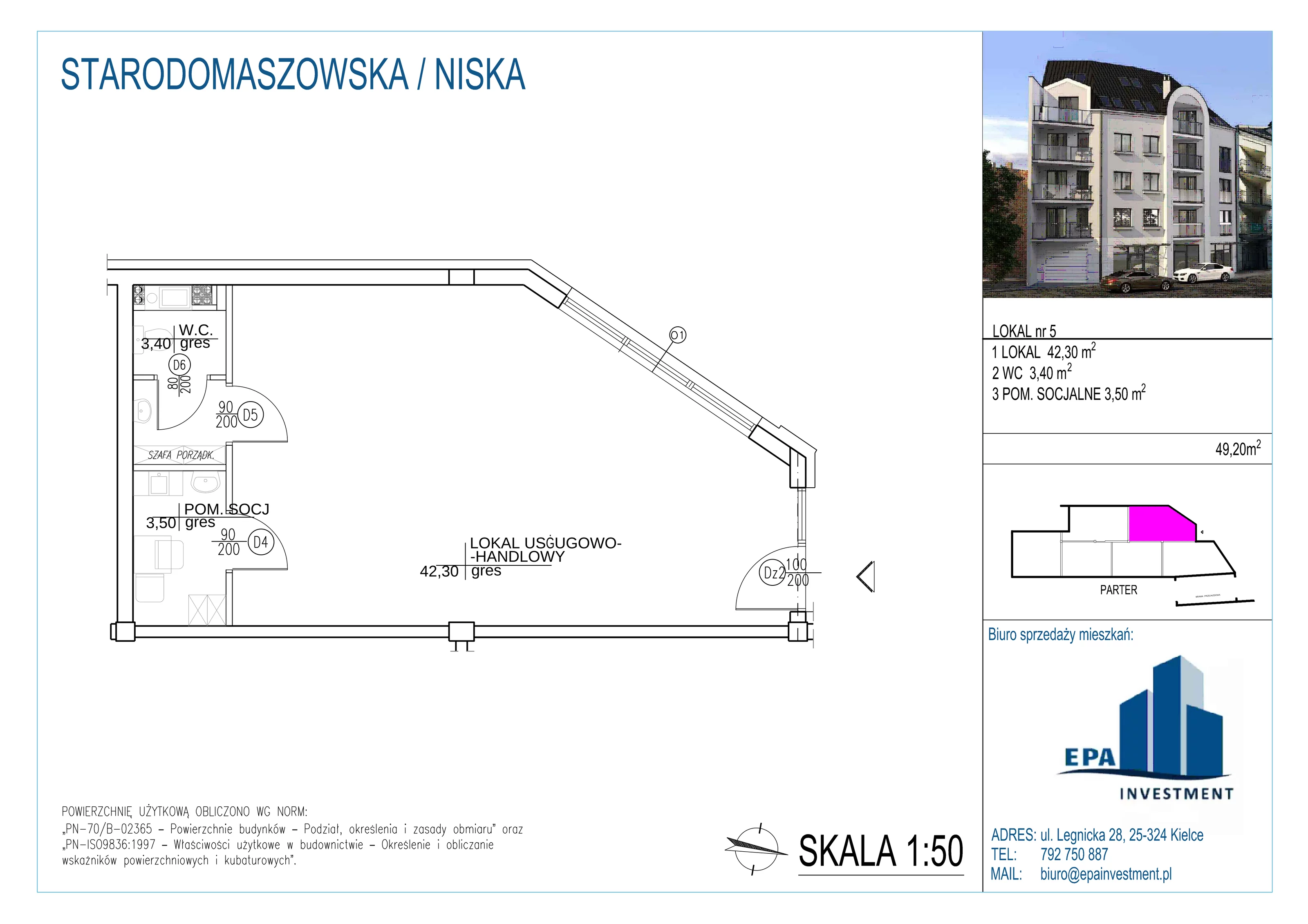 Lokal użytkowy 49,20 m², oferta nr L5, Kamienica przy ul. Starodomaszowskiej - lokale użytkowe, Kielce, Centrum, ul. Starodomaszowska 38
