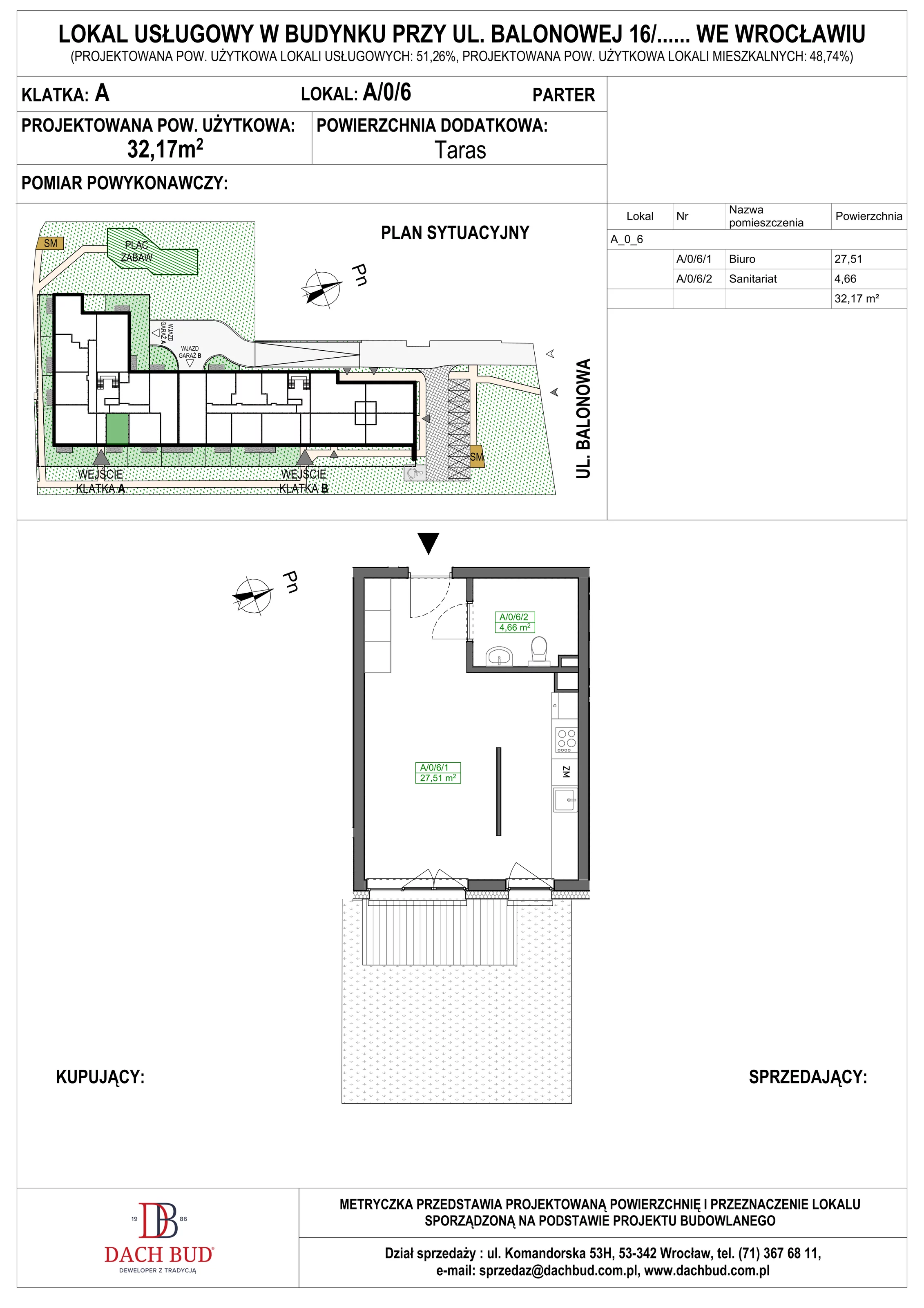 Lokal użytkowy 31,72 m², oferta nr A/0/6, Balonowa, Wrocław, Gądów-Popowice Południowe, Gądów Mały, ul. Balonowa 16-26